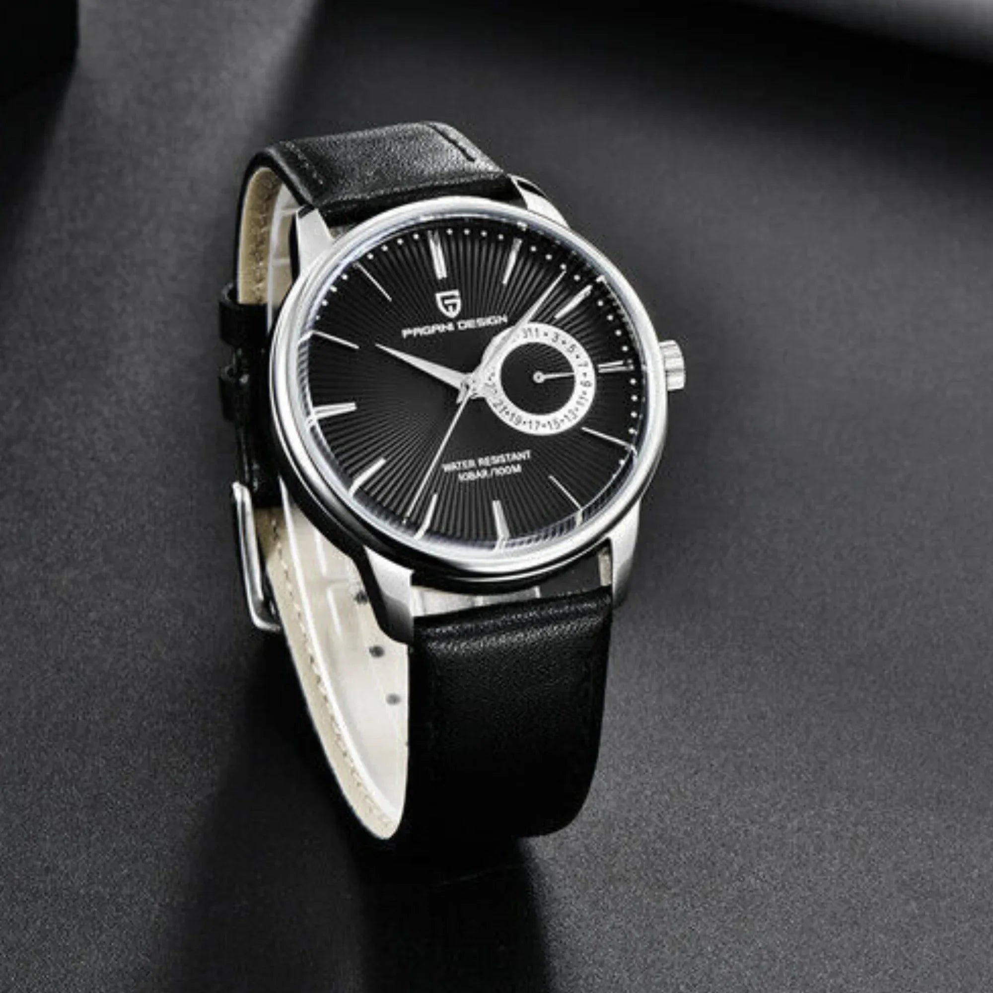 PAGANI DESIGN PD-1654 Japan Quartz Men Business Pilot Watch Leather Band - Black - DREAM WATCHES