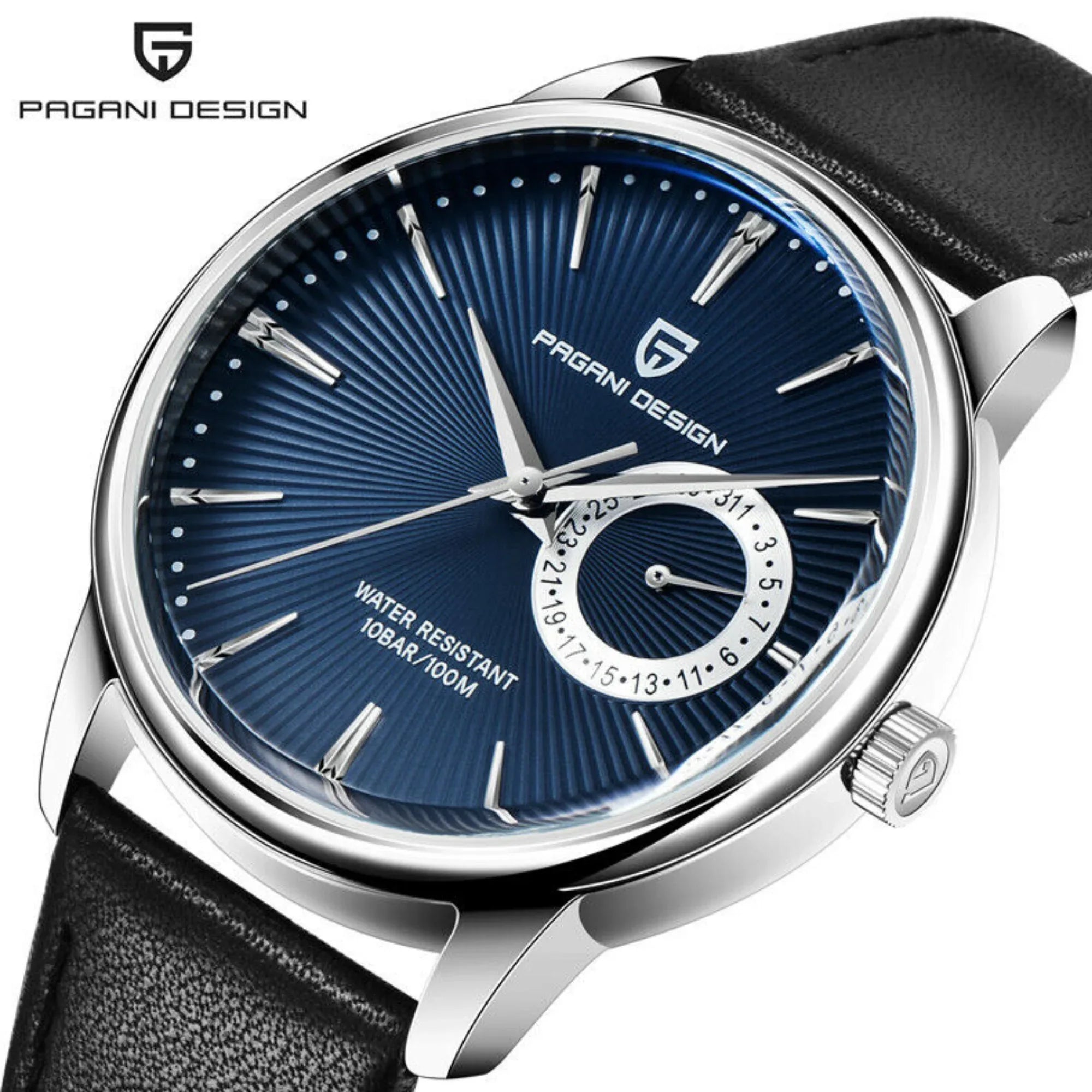 PAGANI DESIGN PD-1654 Japan Quartz Men Business Pilot Watch Leather Band - Blue - DREAM WATCHES