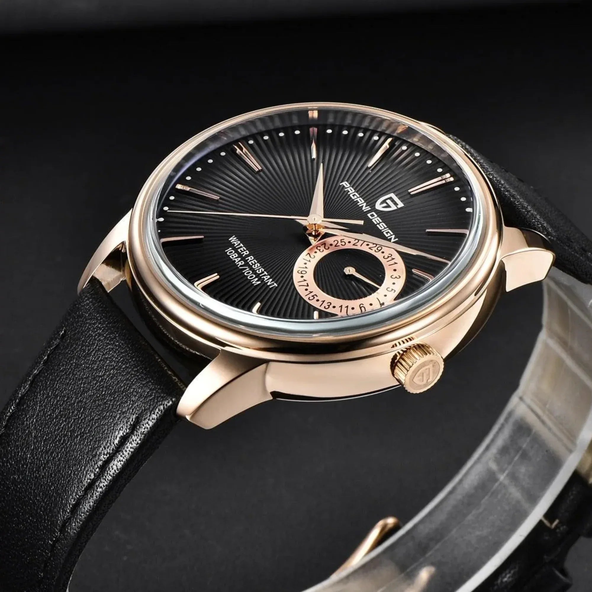 PAGANI DESIGN PD-1654 Japan Quartz Men Business Pilot Watch Leather Band - Rose Gold - DREAM WATCHES