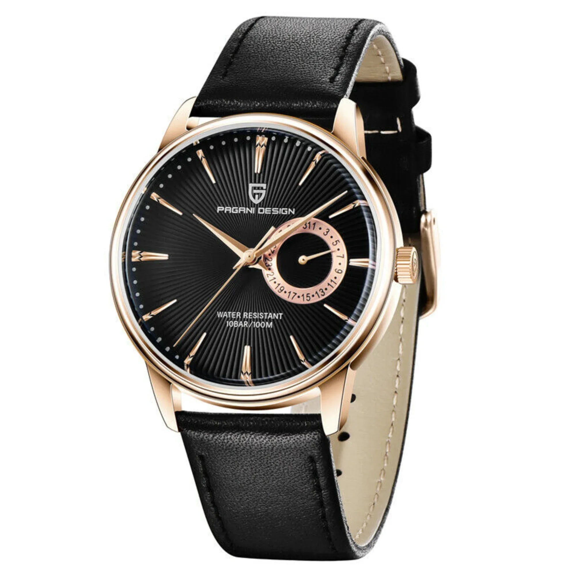 PAGANI DESIGN PD-1654 Japan Quartz Men Business Pilot Watch Leather Band - Rose Gold - DREAM WATCHES