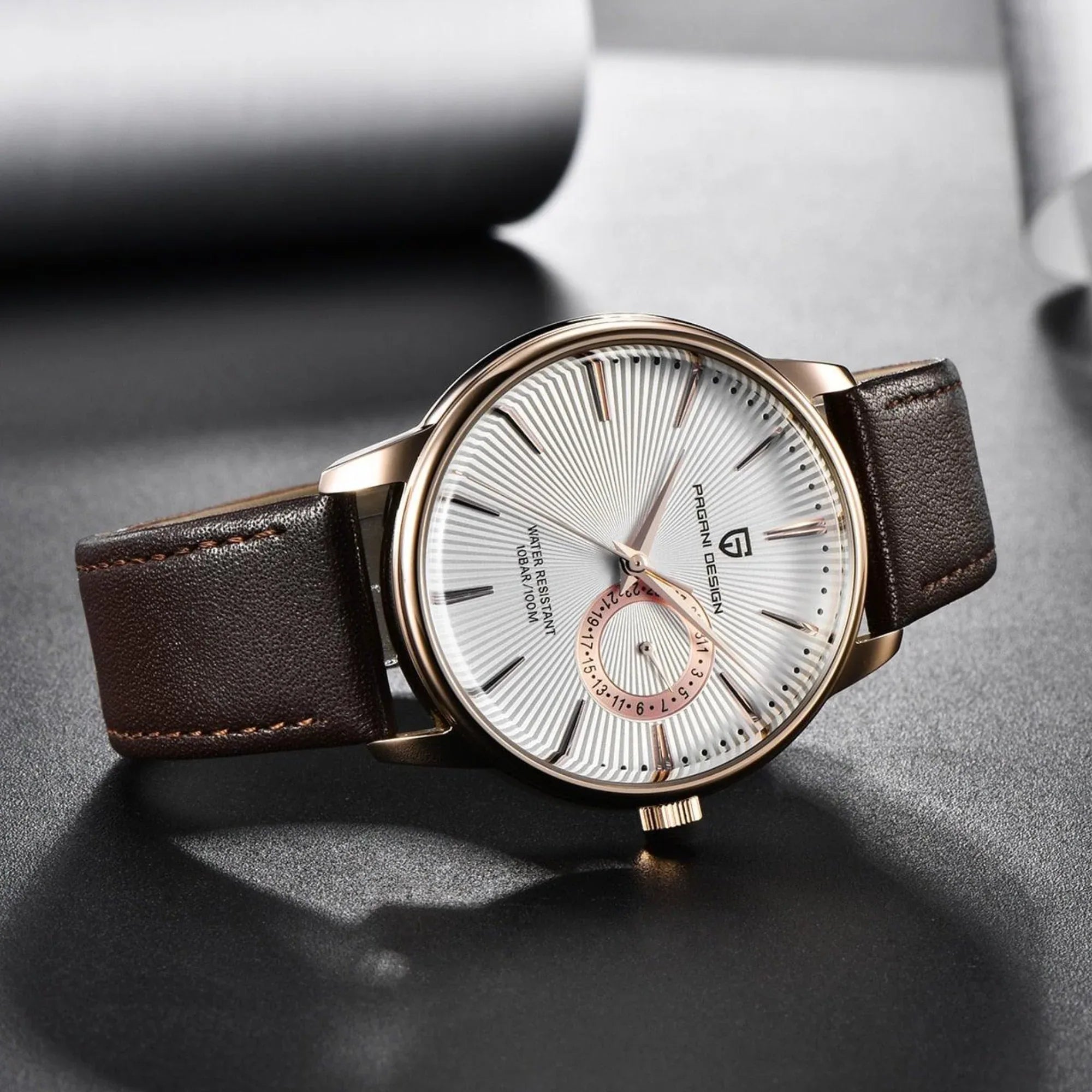 PAGANI DESIGN PD-1654 Japan Quartz Men Business Pilot Watch Leather Band - White - DREAM WATCHES