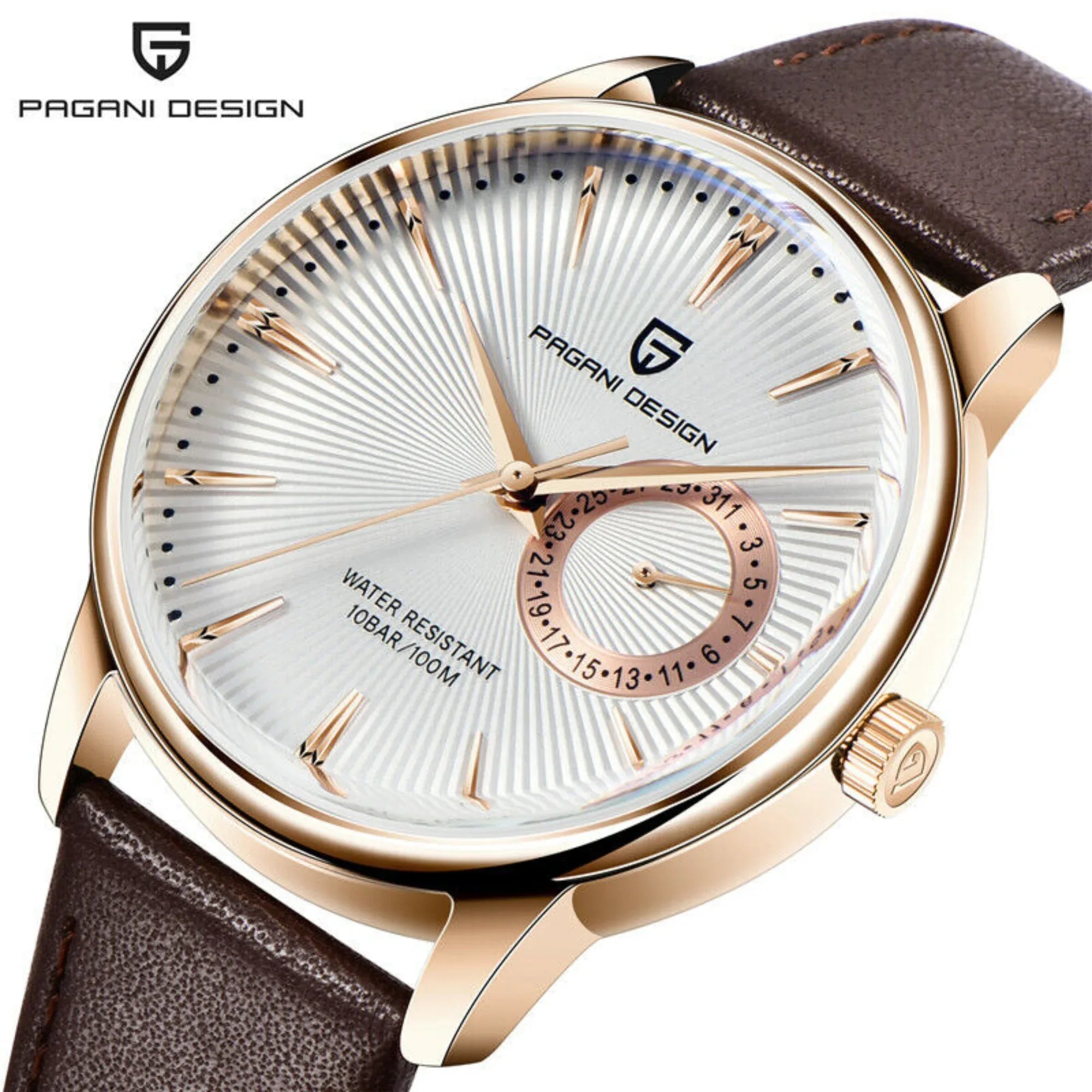 PAGANI DESIGN PD-1654 Japan Quartz Men Business Pilot Watch Leather Band - White - DREAM WATCHES