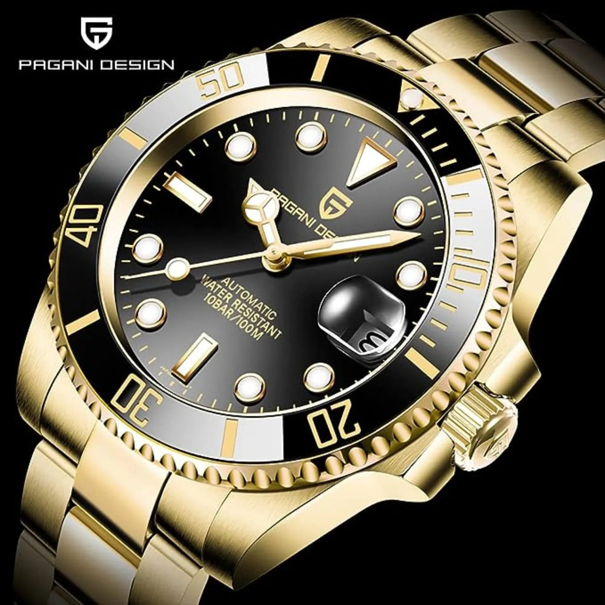 Pagani Design PD-1661 Waterproof Mechanical Automatic Watch Stainless Steel Men's 40MM Watch "Black - Golden Bracelet" - DREAM WATCHES