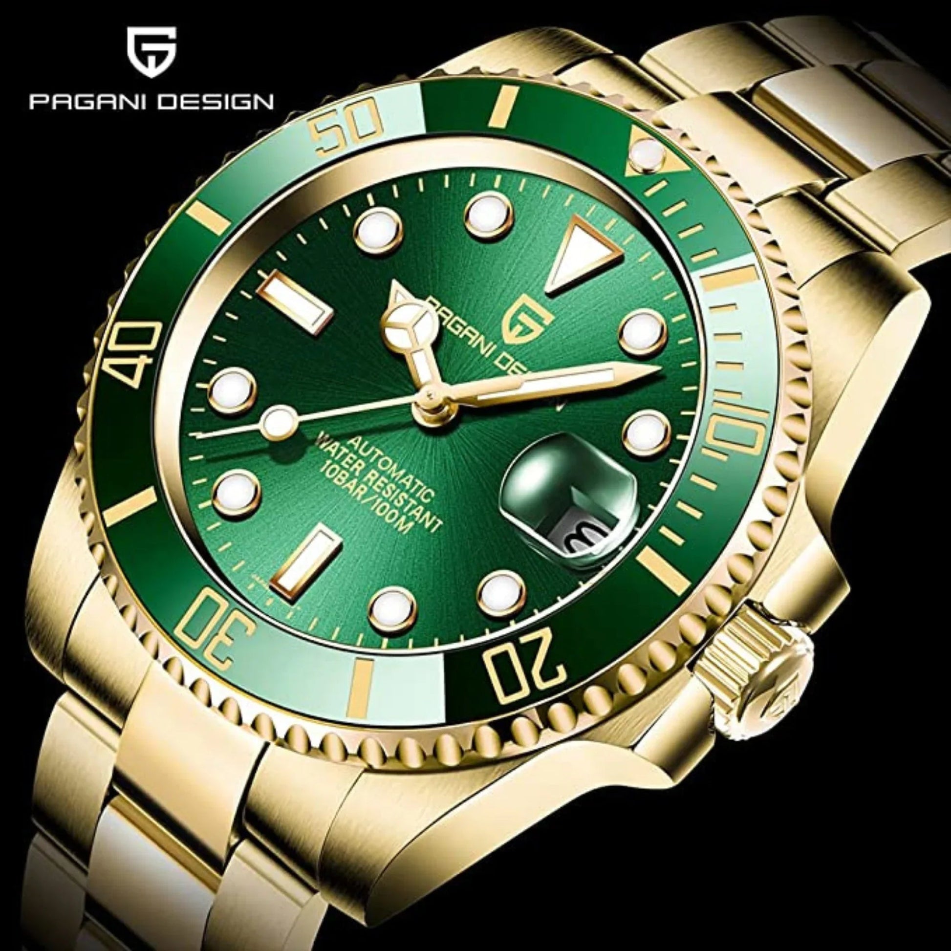 Pagani Design PD-1661 Waterproof Mechanical Automatic Watch Stainless Steel Men's 40MM Watch "Hulk - Golden Bracelet" - DREAM WATCHES