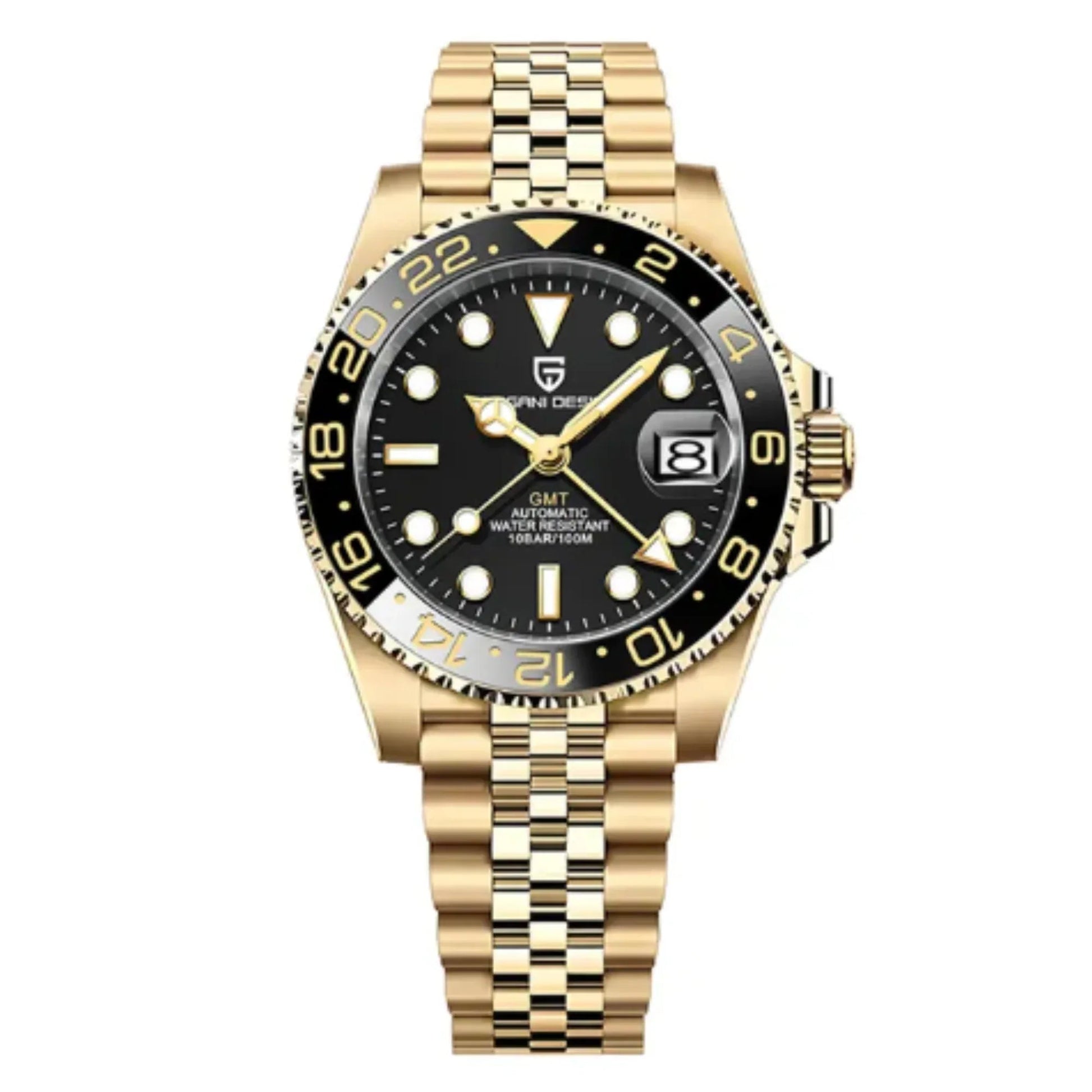 PAGANI DESIGN PD-1662 V5 Ceramic Bezel Automatic 100M Waterproof GMT Watch for Men - Black/Golden - DREAM WATCHES