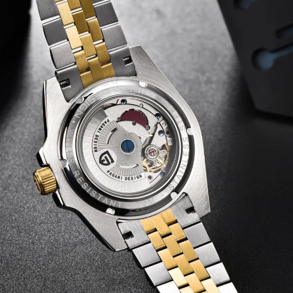PAGANI DESIGN PD-1662 V5 Men Mechanical Watches Luxury Ceramic Bezel Automatic Watch 100M Waterproof GMT Watch for Men - Black/Golden - DREAM WATCHES