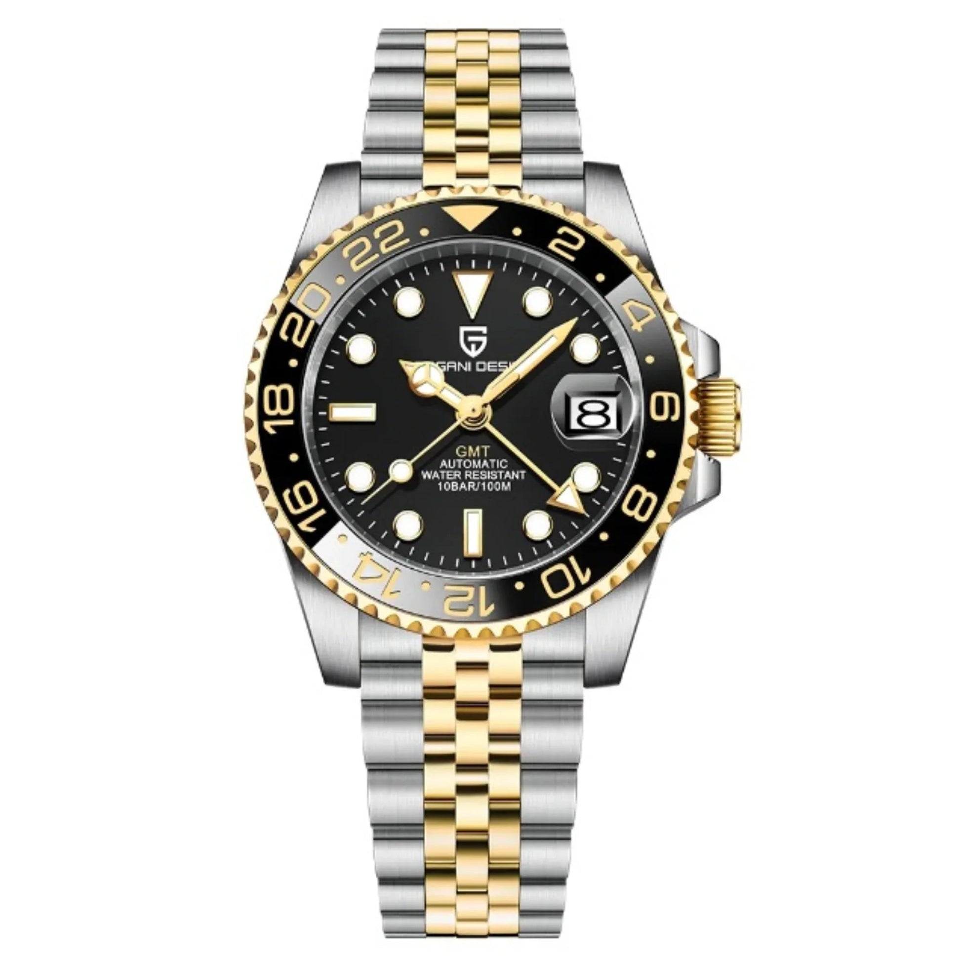 PAGANI DESIGN PD-1662 V5 Men Mechanical Watches Luxury Ceramic Bezel Automatic Watch 100M Waterproof GMT Watch for Men - Black/Golden - DREAM WATCHES