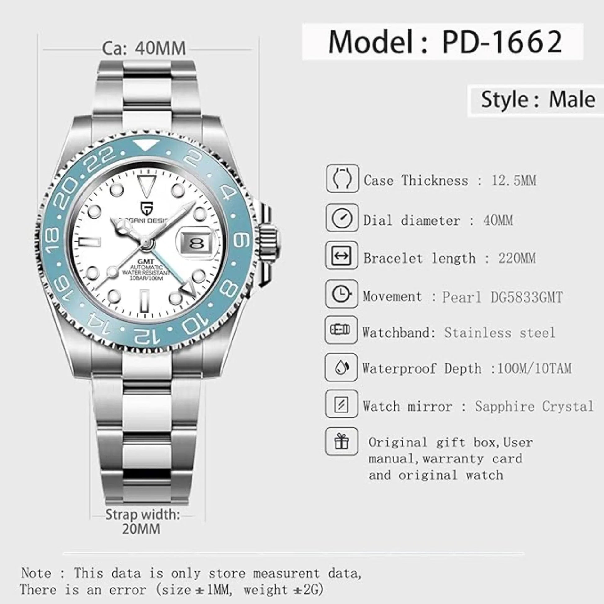 Pagani Design PD-1662 Waterproof Mechanical Automatic Watch Stainless Steel Men's 40MM Watch - DREAM WATCHES