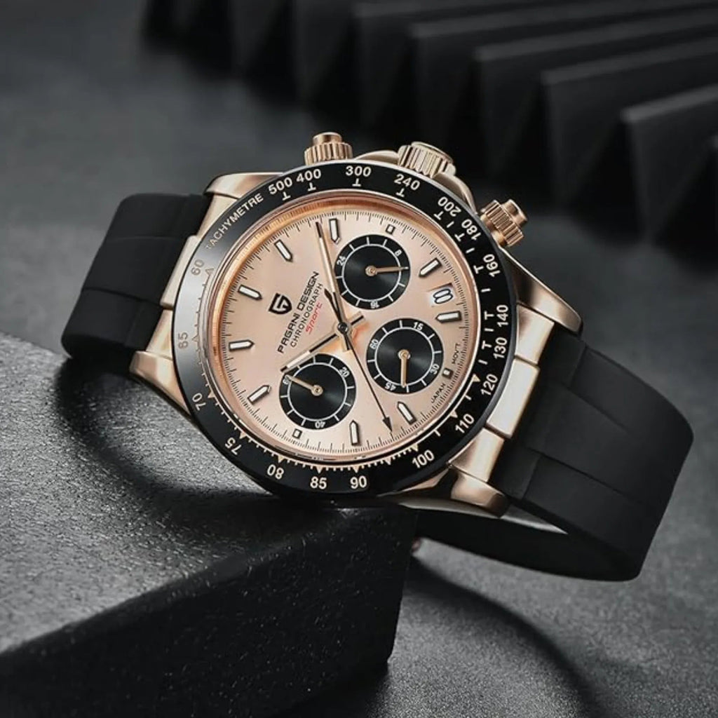 Pagani Design PD-1664 | Luxury | Meca-Quartz Movement (SeikoVK63) | Stainless Steel Men's 40MM Watch - Rose Gold Dial - DREAM WATCHES