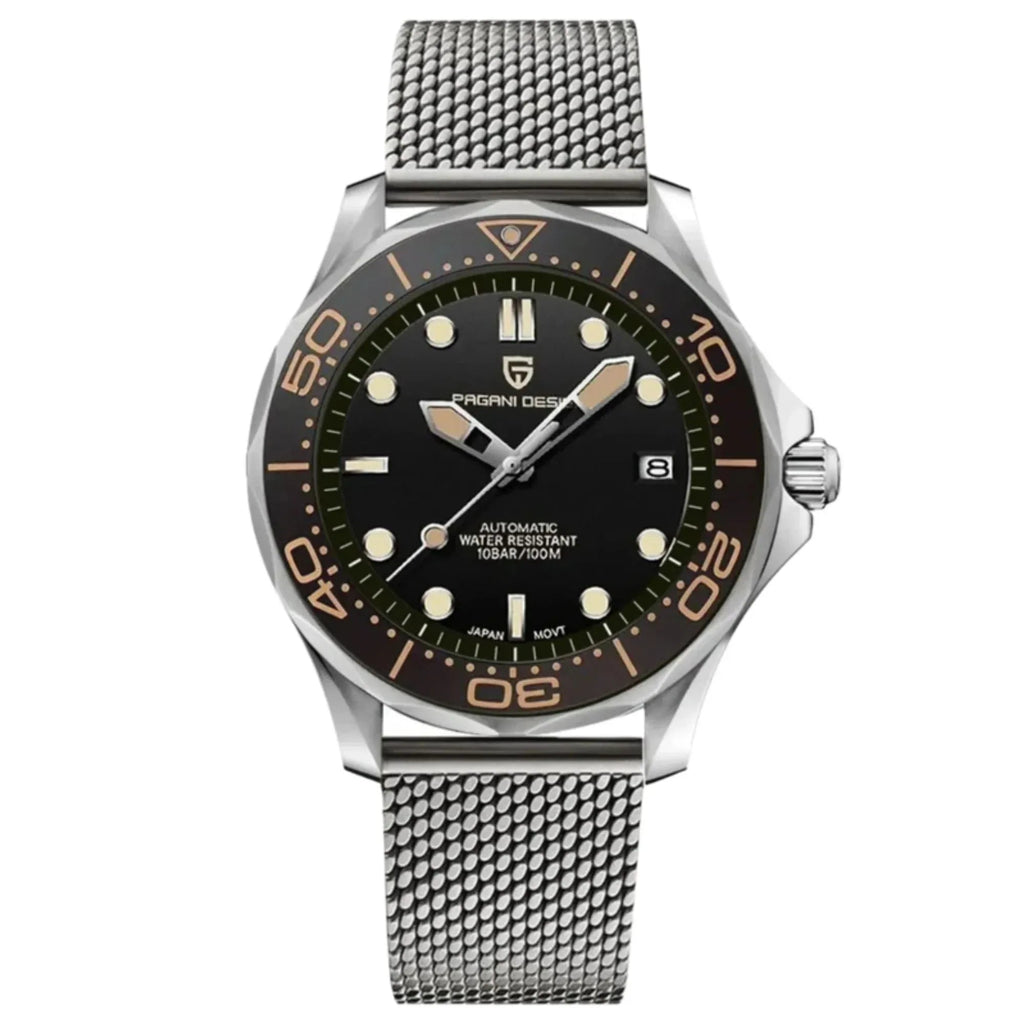 Pagani Design PD-1667 42mm Mens Automatic Waterproof Mechanical Watch with (Japanese NH-35 Movement) 007 Seamaster - Mesh Strap - DREAM WATCHES
