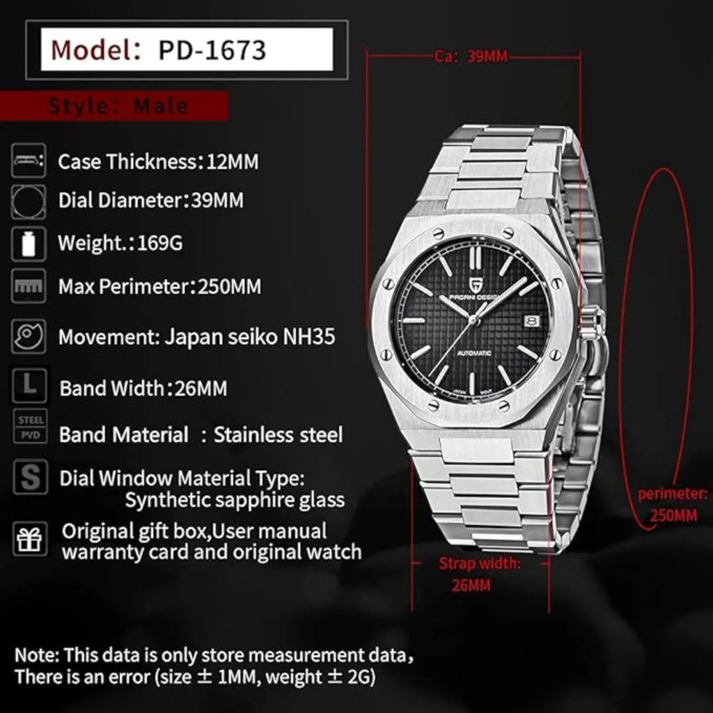 Pagani Design PD-1673 Royal Oak Men's 40mm NH35A Automatic Mechanical Watch 100M Waterproof Sapphire Crystal Stainless Steel Luminous Watch - DREAM WATCHES