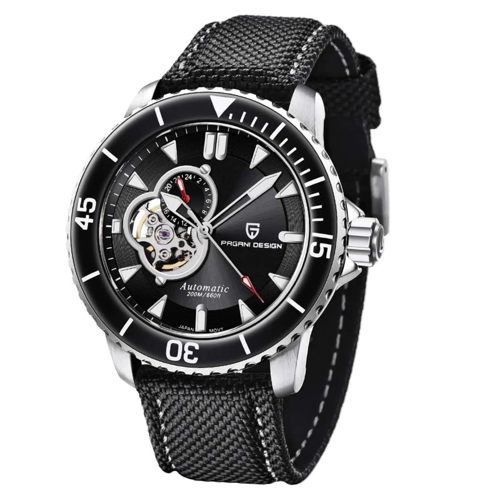 Pagani Design PD-1674 Men's Watches NH39A Automatic Mechanical Wrist Watch for Men C3/BGW9 Luxury Waterproof Stainless Steel Nylon Leather Watchband - Black Dial - DREAM WATCHES