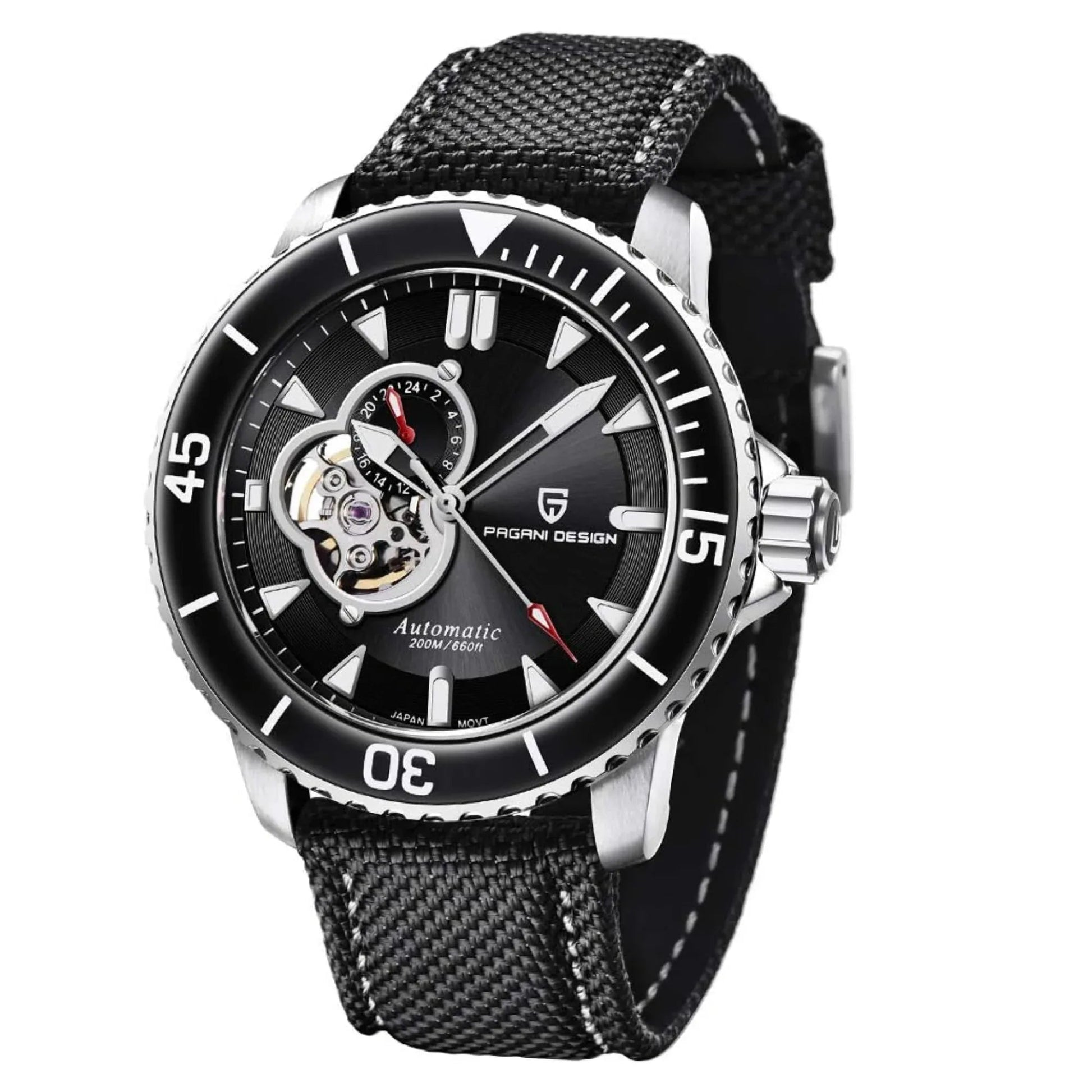 Pagani Design PD-1674 Men's Watches NH39A Automatic Mechanical Wrist Watch for Men C3/BGW9 Luxury Waterproof Stainless Steel Nylon Leather Watchband - Black Dial - DREAM WATCHES