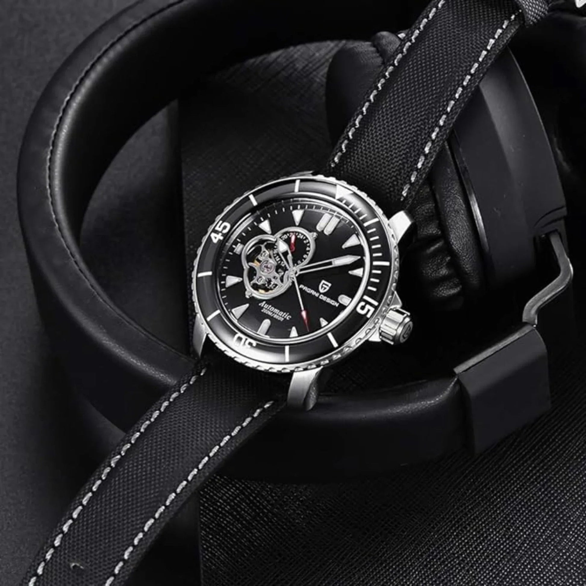 Pagani Design PD-1674 Men's Watches NH39A Automatic Mechanical Wrist Watch for Men C3/BGW9 Luxury Waterproof Stainless Steel Nylon Leather Watchband - Black Dial - DREAM WATCHES