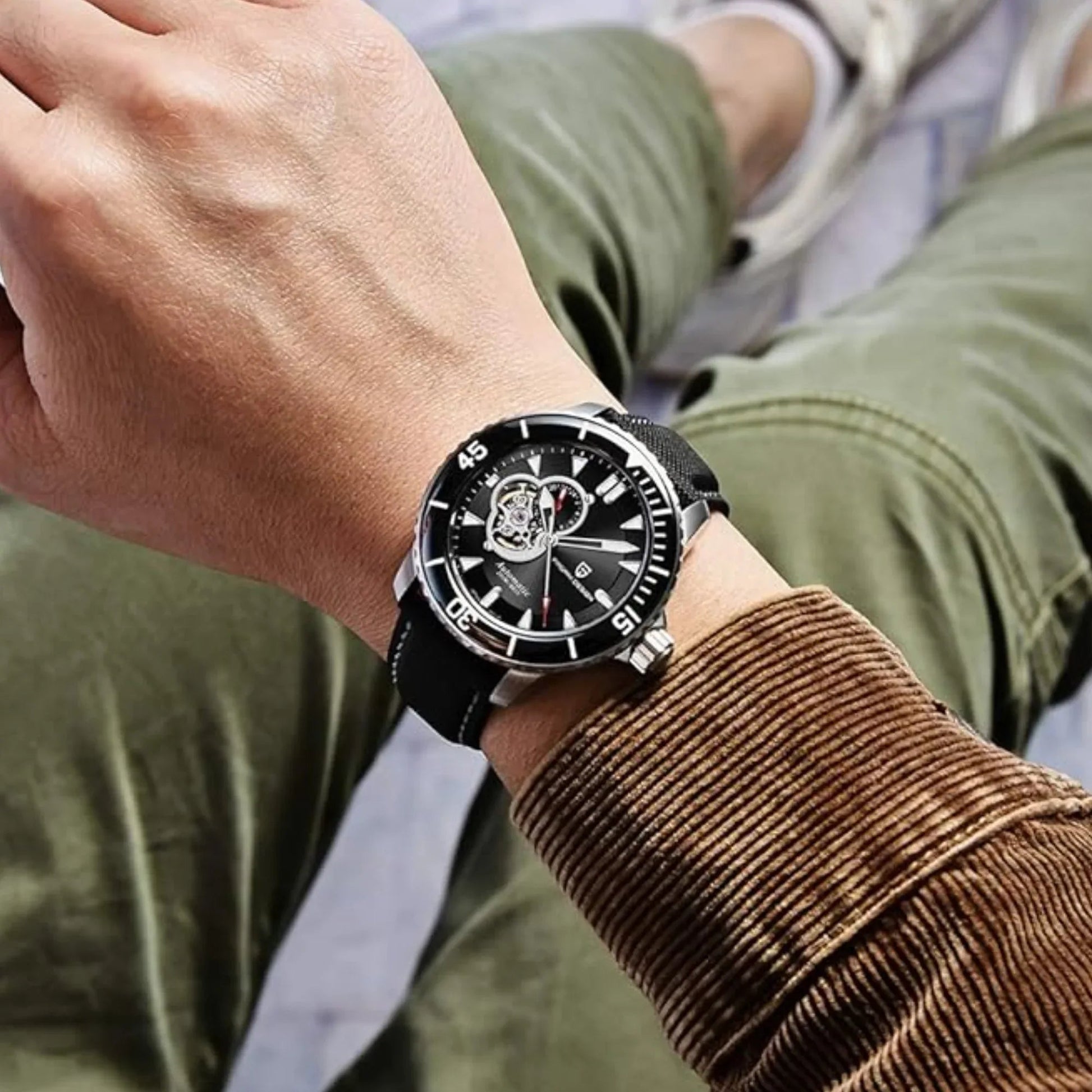 Pagani Design PD-1674 Men's Watches NH39A Automatic Mechanical Wrist Watch for Men C3/BGW9 Luxury Waterproof Stainless Steel Nylon Leather Watchband - Black Dial - DREAM WATCHES