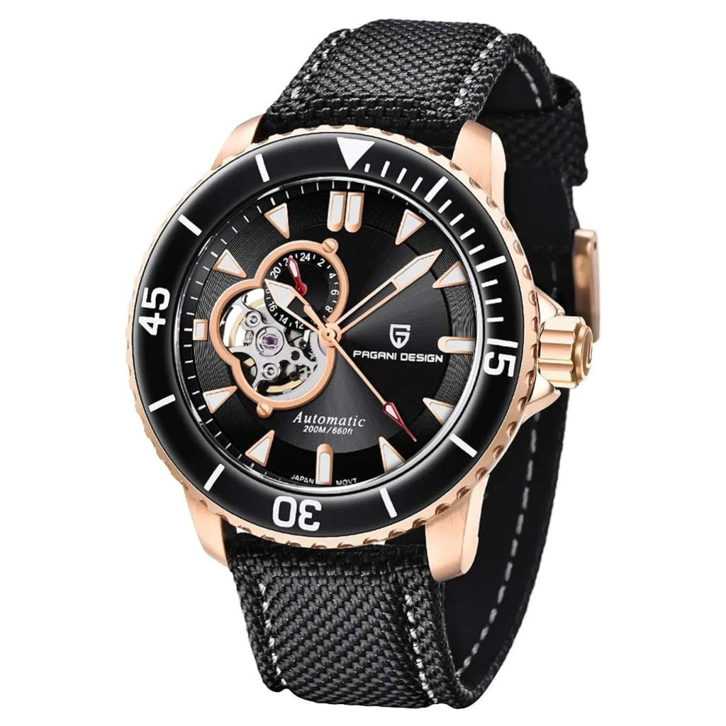 Pagani Design PD-1674 Men's Watches NH39A Automatic Mechanical Wrist Watch for Men C3/BGW9 Luxury Waterproof Stainless Steel Nylon Leather Watchband - Black Golden Dial - DREAM WATCHES