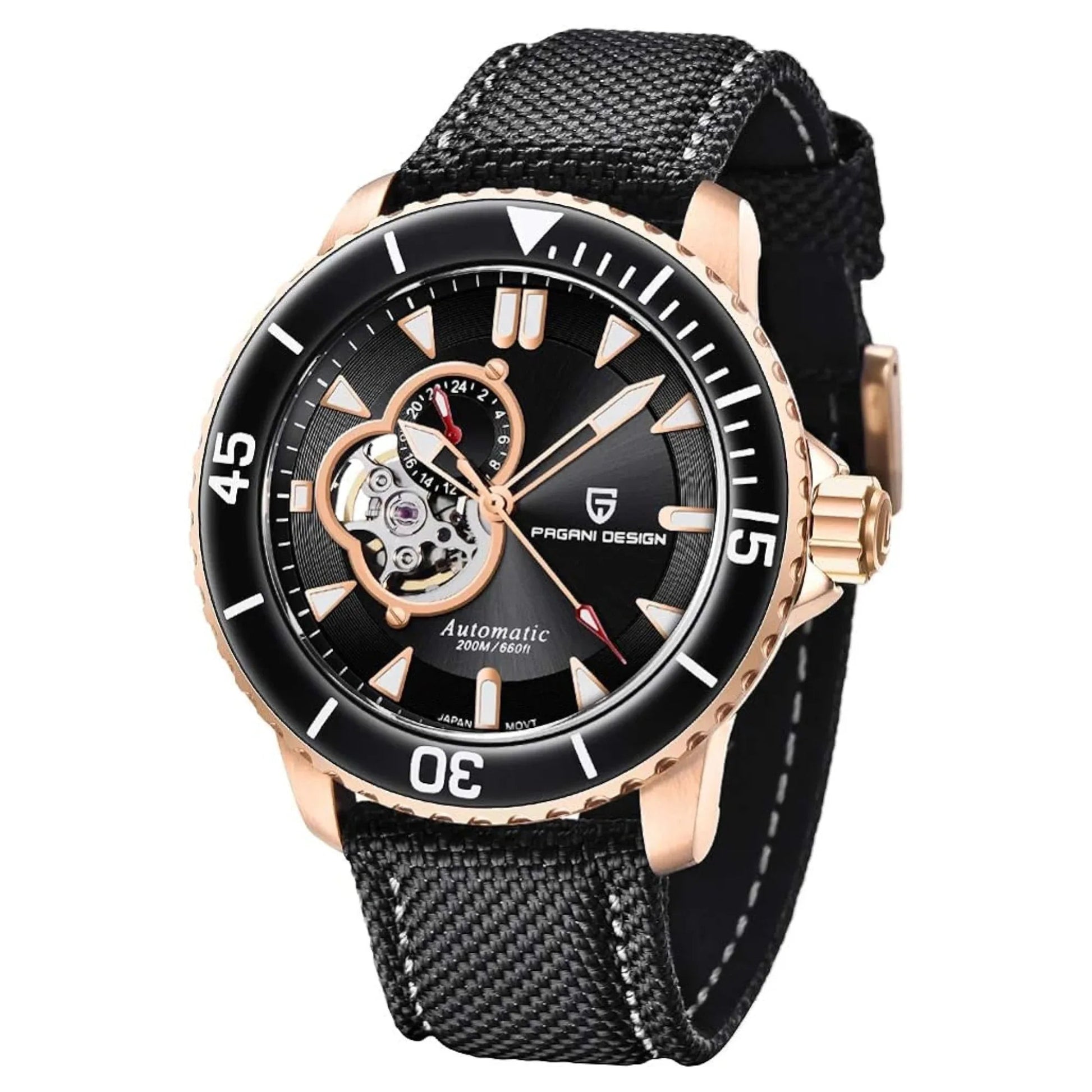 Pagani Design PD-1674 Men's Watches NH39A Automatic Mechanical Wrist Watch for Men C3/BGW9 Luxury Waterproof Stainless Steel Nylon Leather Watchband - Black Golden Dial - DREAM WATCHES
