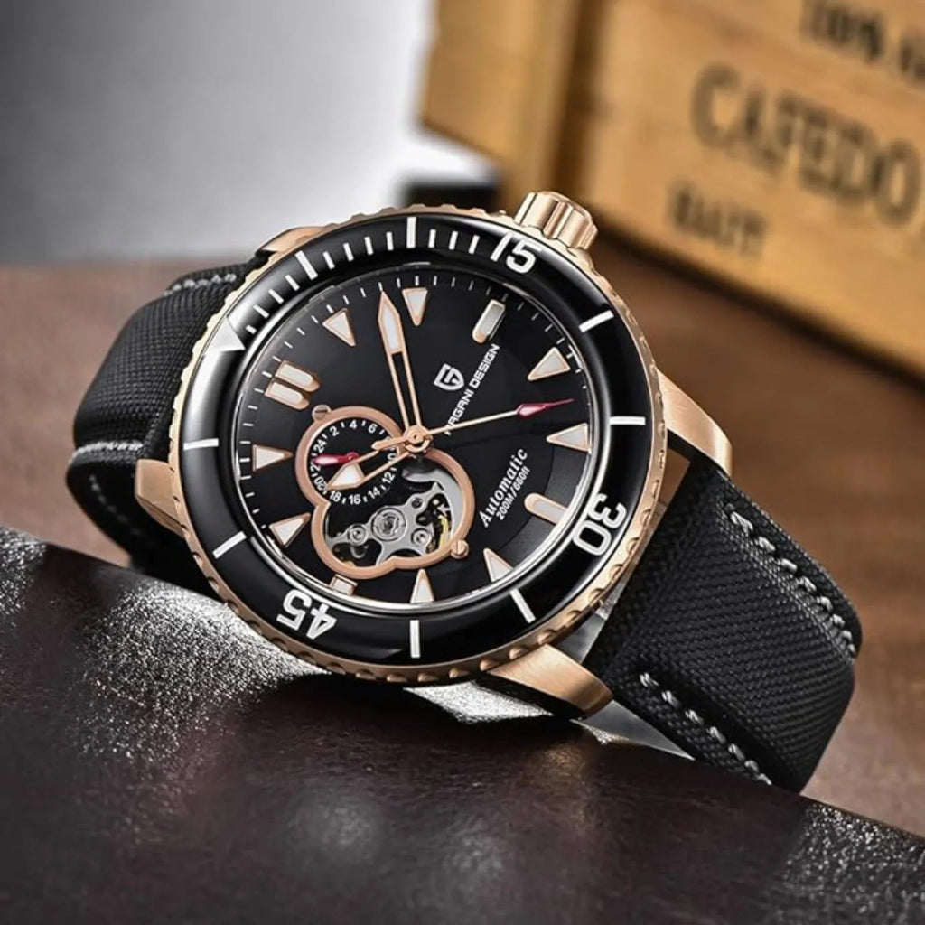 Pagani Design PD-1674 Men's Watches NH39A Automatic Mechanical Wrist Watch for Men C3/BGW9 Luxury Waterproof Stainless Steel Nylon Leather Watchband - Black Golden Dial - DREAM WATCHES