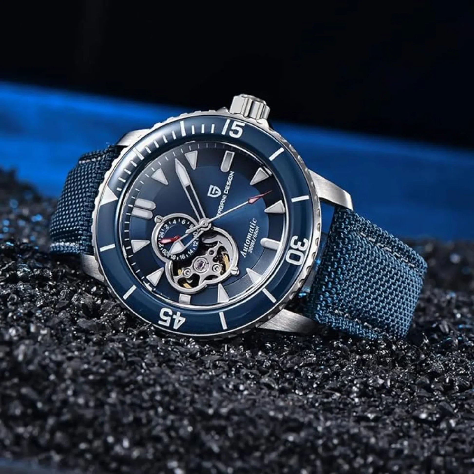 Pagani Design PD-1674 Men's Watches NH39A Automatic Mechanical Wrist Watch for Men C3/BGW9 Luxury Waterproof Stainless Steel Nylon Leather Watchband - Blue Dial - DREAM WATCHES