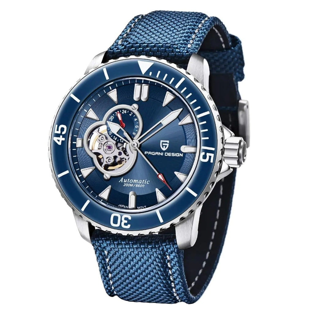 Pagani Design PD-1674 Men's Watches NH39A Automatic Mechanical Wrist Watch for Men C3/BGW9 Luxury Waterproof Stainless Steel Nylon Leather Watchband - Blue Dial - DREAM WATCHES