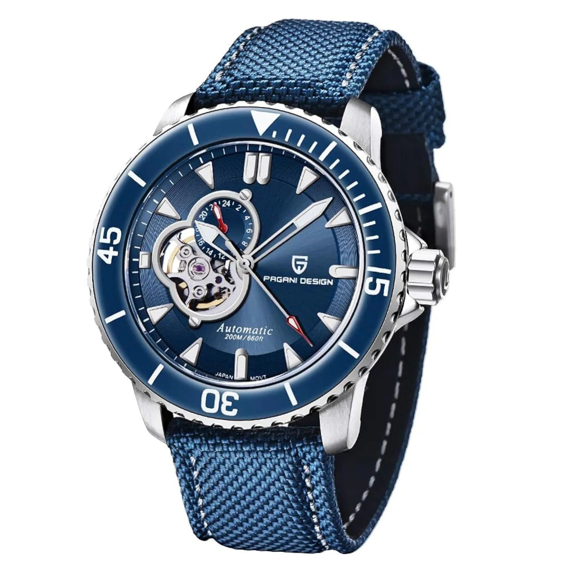 Pagani Design PD-1674 Men's Watches NH39A Automatic Mechanical Wrist Watch for Men C3/BGW9 Luxury Waterproof Stainless Steel Nylon Leather Watchband - Blue Dial - DREAM WATCHES