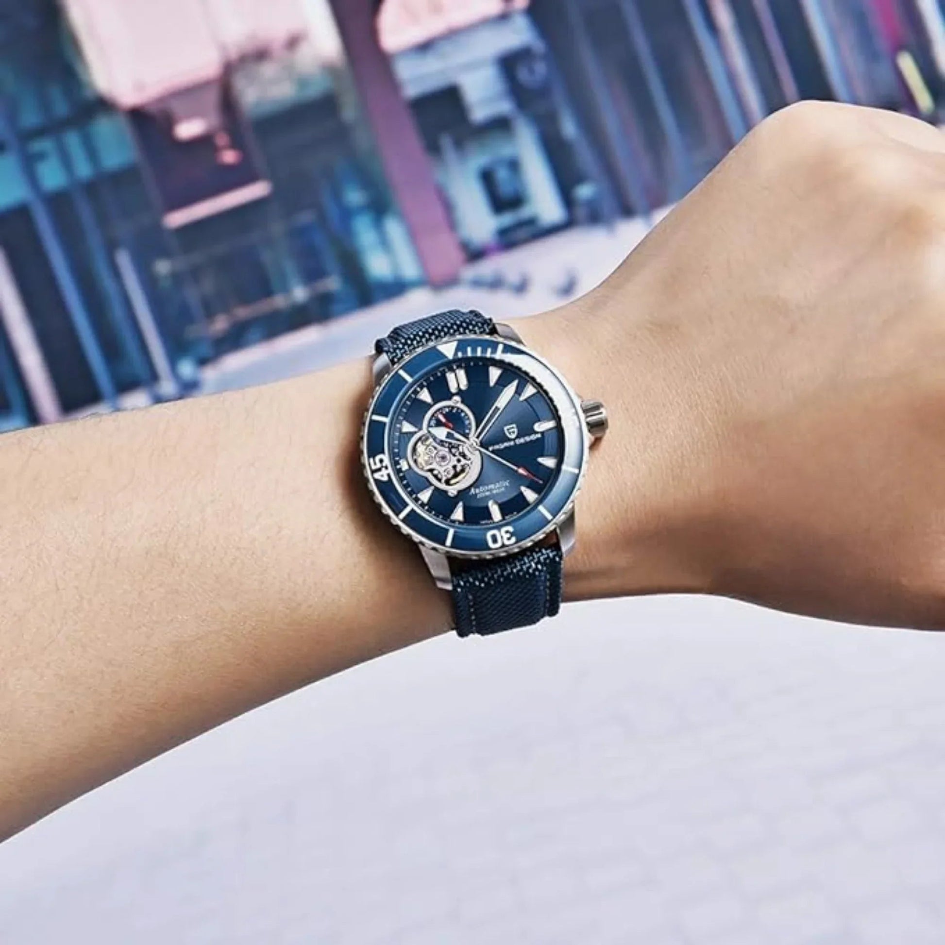 Pagani Design PD-1674 Men's Watches NH39A Automatic Mechanical Wrist Watch for Men C3/BGW9 Luxury Waterproof Stainless Steel Nylon Leather Watchband - Blue Dial - DREAM WATCHES