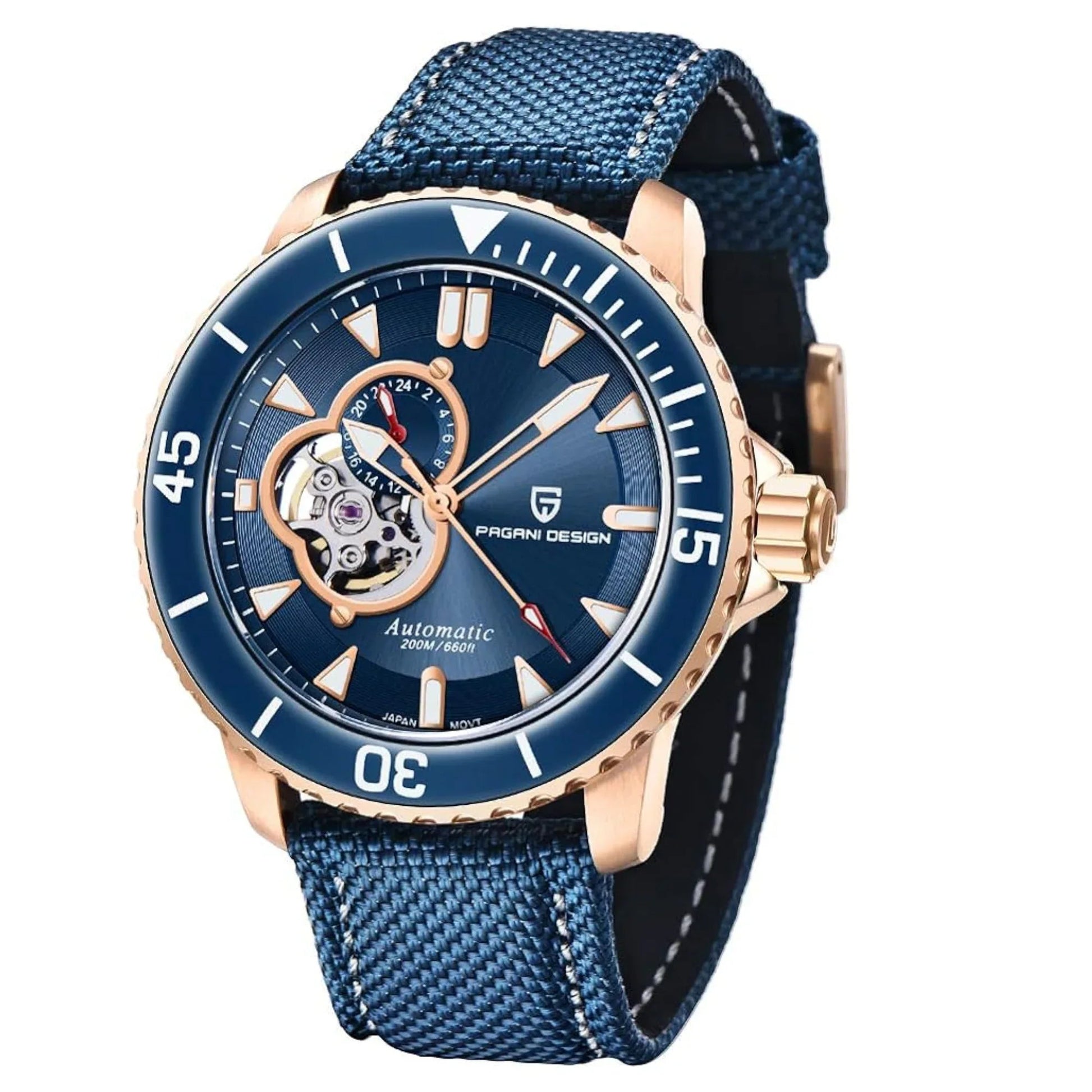 Pagani Design PD-1674 Men's Watches NH39A Automatic Mechanical Wrist Watch for Men C3/BGW9 Luxury Waterproof Stainless Steel Nylon Leather Watchband - Blue Golden Dial - DREAM WATCHES