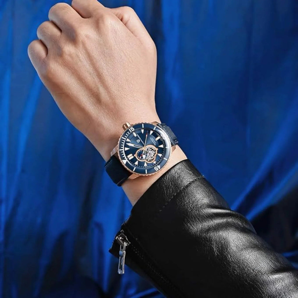 Pagani Design PD-1674 Men's Watches NH39A Automatic Mechanical Wrist Watch for Men C3/BGW9 Luxury Waterproof Stainless Steel Nylon Leather Watchband - Blue Golden Dial - DREAM WATCHES