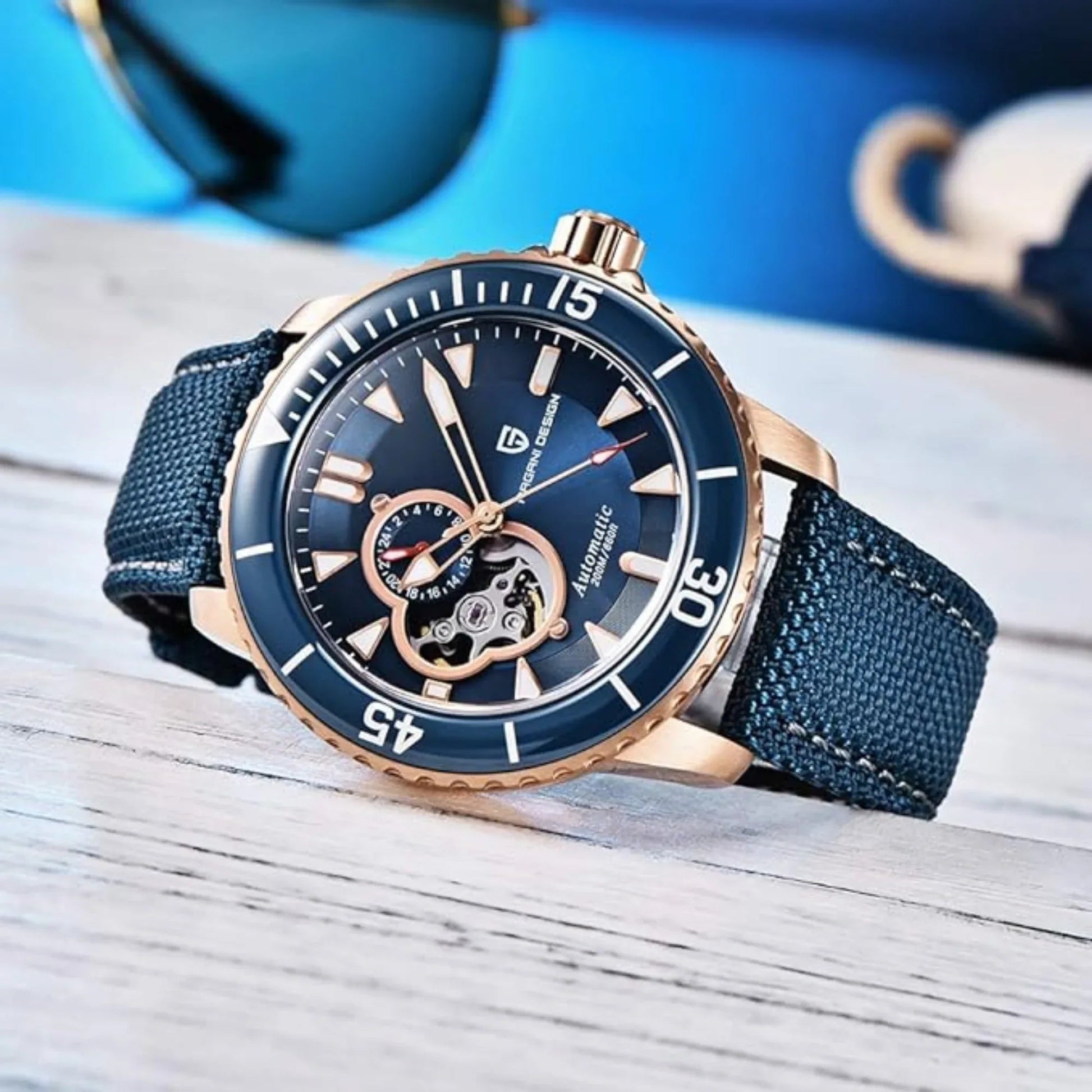 Pagani Design PD-1674 Men's Watches NH39A Automatic Mechanical Wrist Watch for Men C3/BGW9 Luxury Waterproof Stainless Steel Nylon Leather Watchband - Blue Golden Dial - DREAM WATCHES