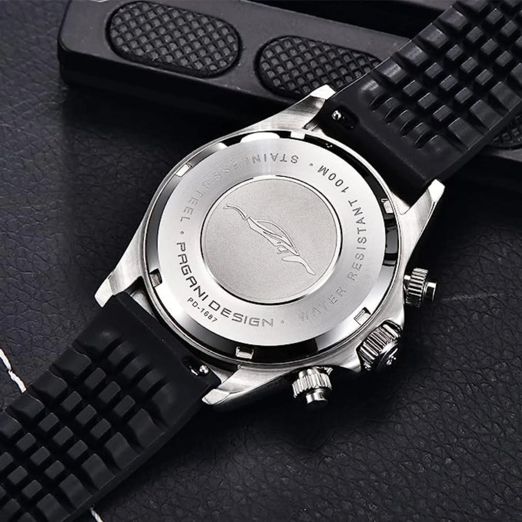 Pagani Design PD-1687 Daytona Chronograph Men's 100M Waterproof Quartz Watch 40MM Fashion Ceramic Bezel New Style Sapphire Crystal Stopwatch - Silver Black - DREAM WATCHES