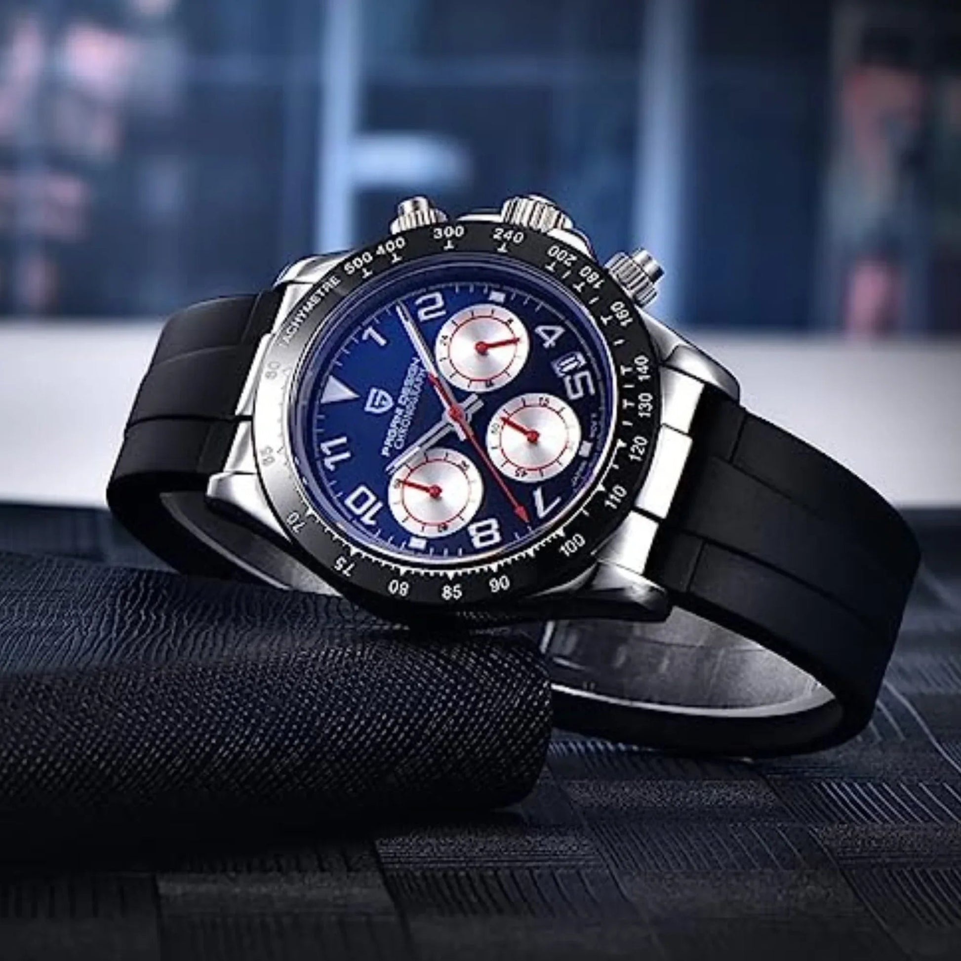 Pagani Design PD-1687 Daytona Chronograph Men's 100M Waterproof Quartz Watch 40MM Fashion Ceramic Bezel New Style Sapphire Crystal Stopwatch - Silver Blue - DREAM WATCHES