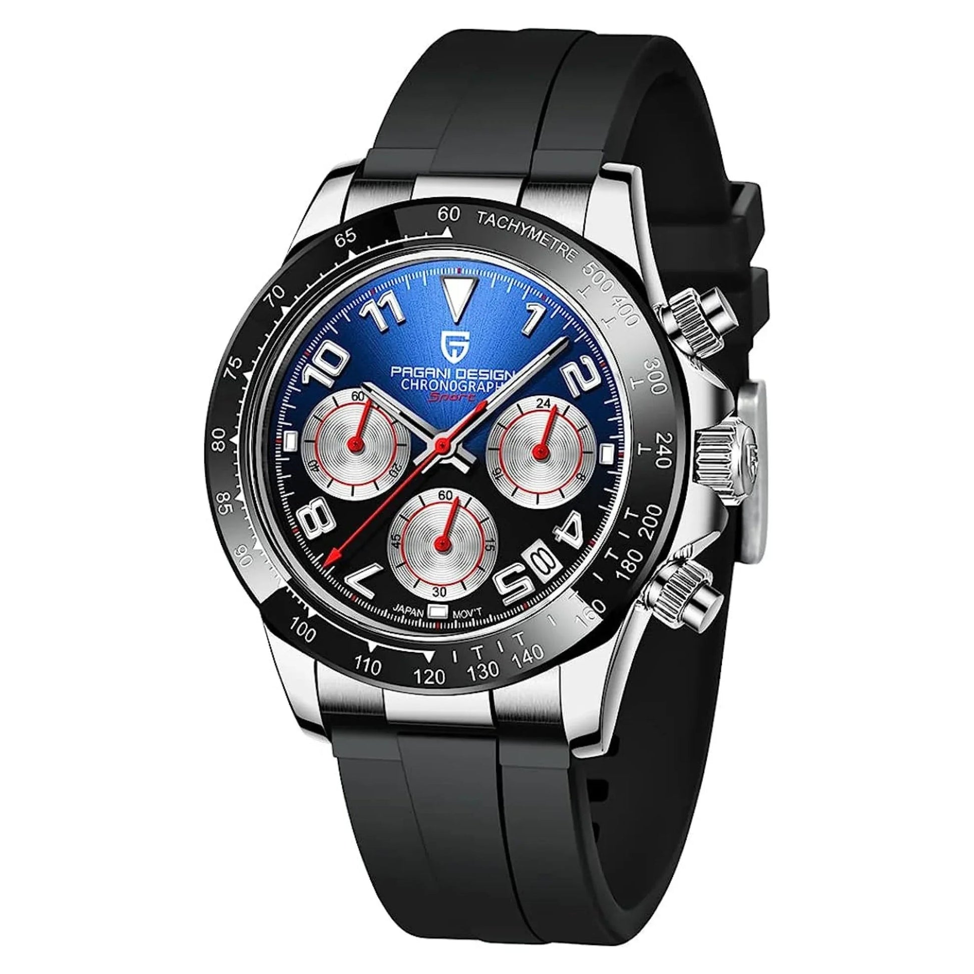 Pagani Design PD-1687 Daytona Chronograph Men's 100M Waterproof Quartz Watch 40MM Fashion Ceramic Bezel New Style Sapphire Crystal Stopwatch - Silver Blue - DREAM WATCHES