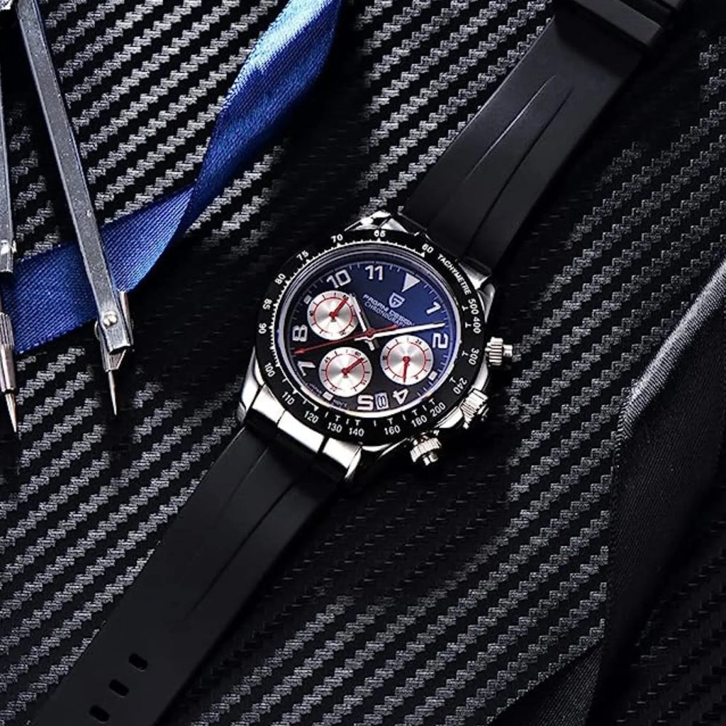 Pagani Design PD-1687 Daytona Chronograph Men's 100M Waterproof Quartz Watch 40MM Fashion Ceramic Bezel New Style Sapphire Crystal Stopwatch - Silver Blue - DREAM WATCHES