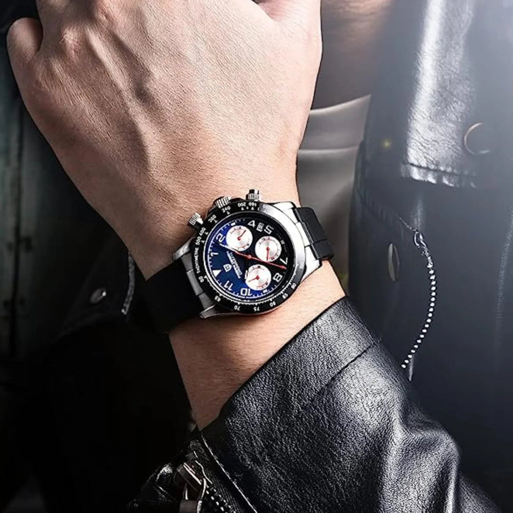 Pagani Design PD-1687 Daytona Chronograph Men's 100M Waterproof Quartz Watch 40MM Fashion Ceramic Bezel New Style Sapphire Crystal Stopwatch - Silver Blue - DREAM WATCHES