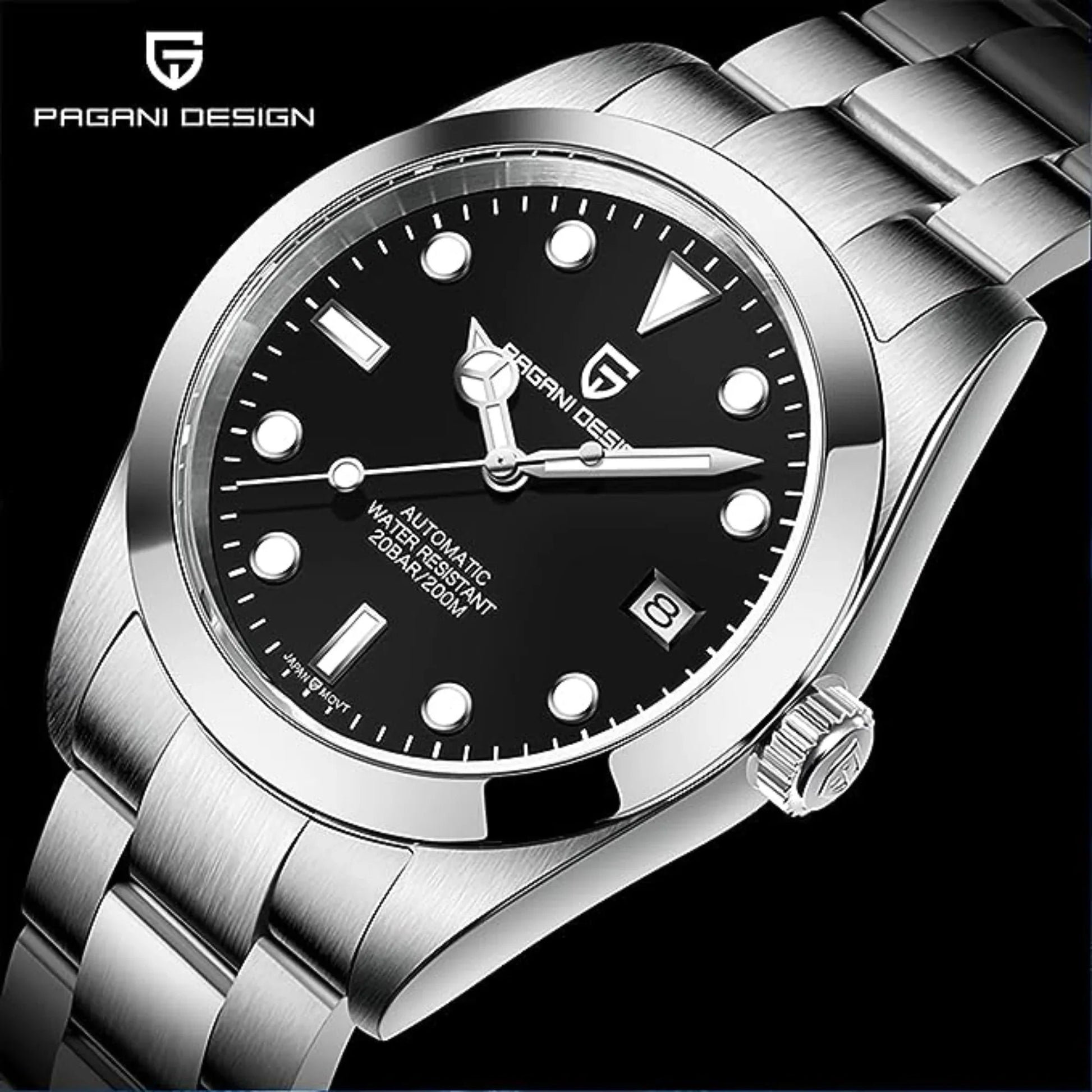 Pagani Design PD-1692 39.7 MM (Automatic Movement) Mechanical Watch Stainless Steel Watch - Black Dial - DREAM WATCHES