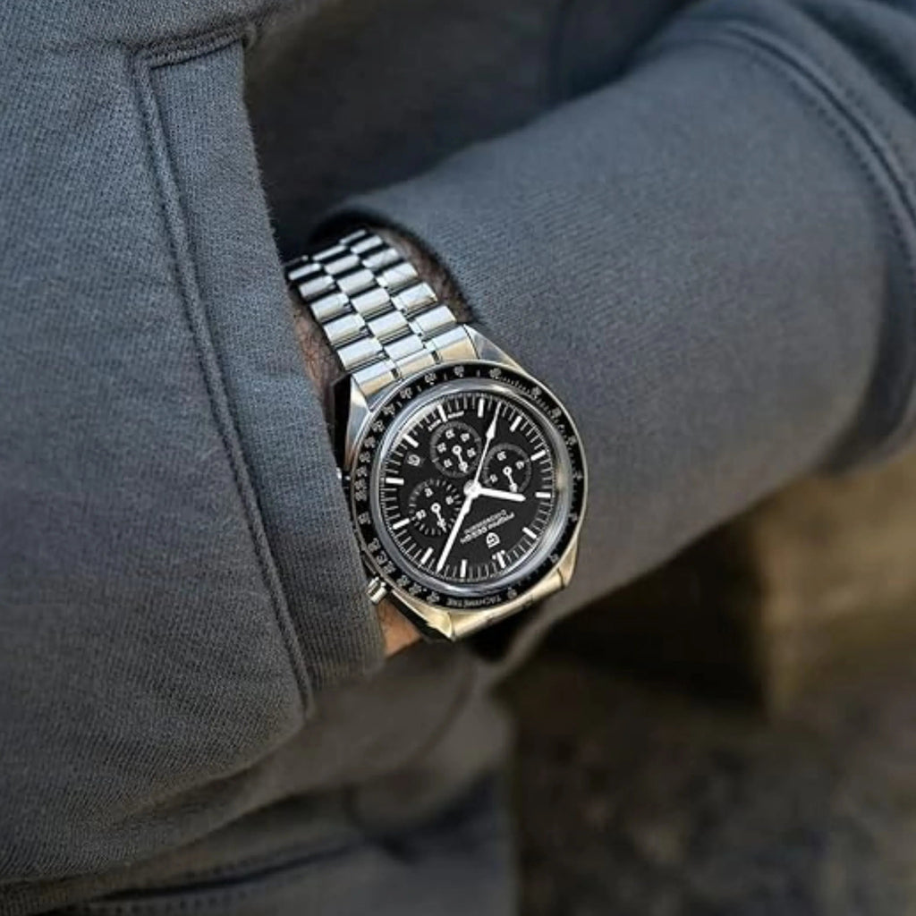 Pagani Design PD-1701 40mm Mens Waterproof Watch with Seiko VK-63 Movement (Speedmaster) "The Moon Watch" - Black Band - DREAM WATCHES