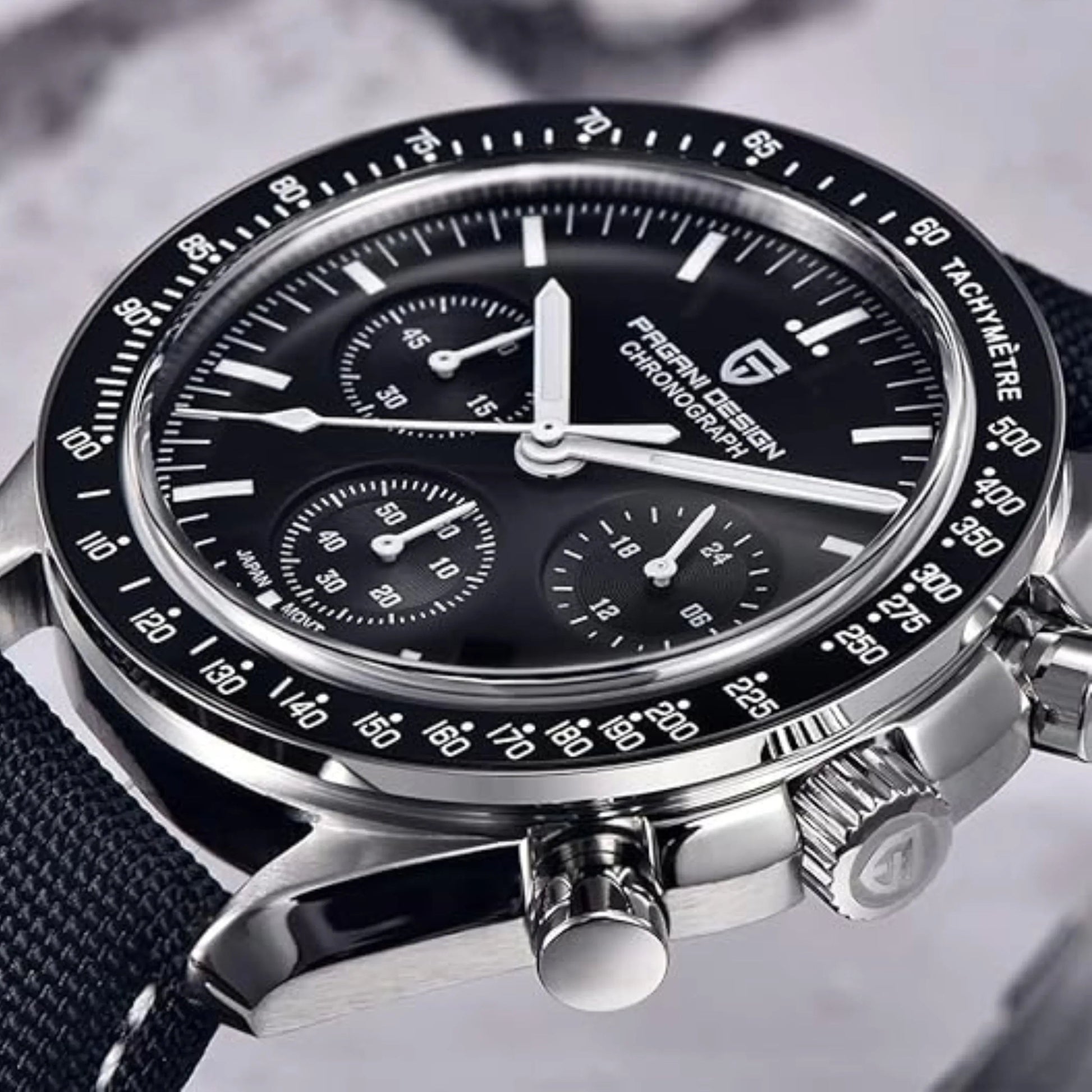 Pagani Design PD-1701 40mm Mens Waterproof Watch with Seiko VK-63 Movement (Speedmaster) "The Moon Watch" - Black Band - DREAM WATCHES