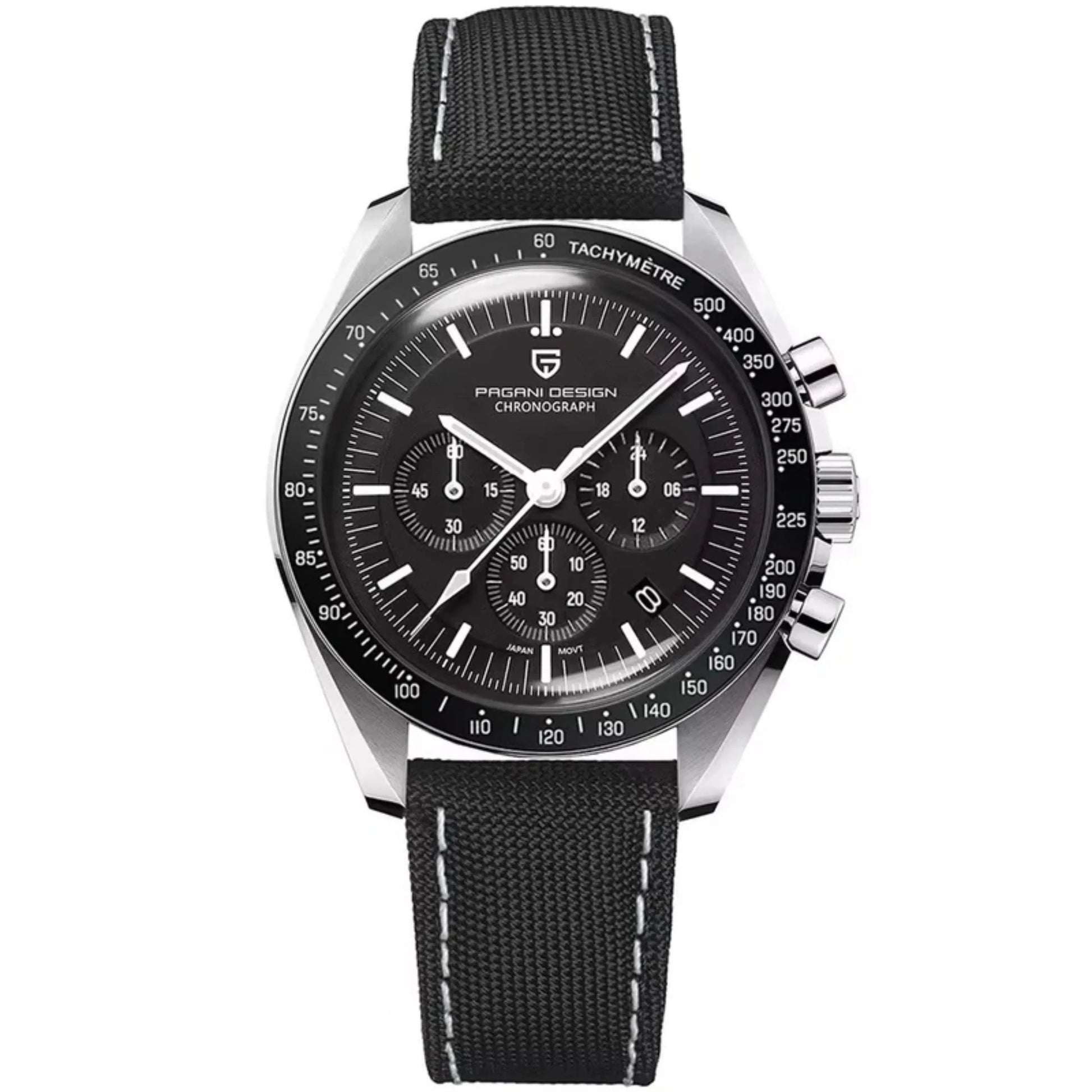 Pagani Design PD-1701 40mm Mens Waterproof Watch with Seiko VK-63 Movement (Speedmaster) "The Moon Watch" - Black Band - DREAM WATCHES