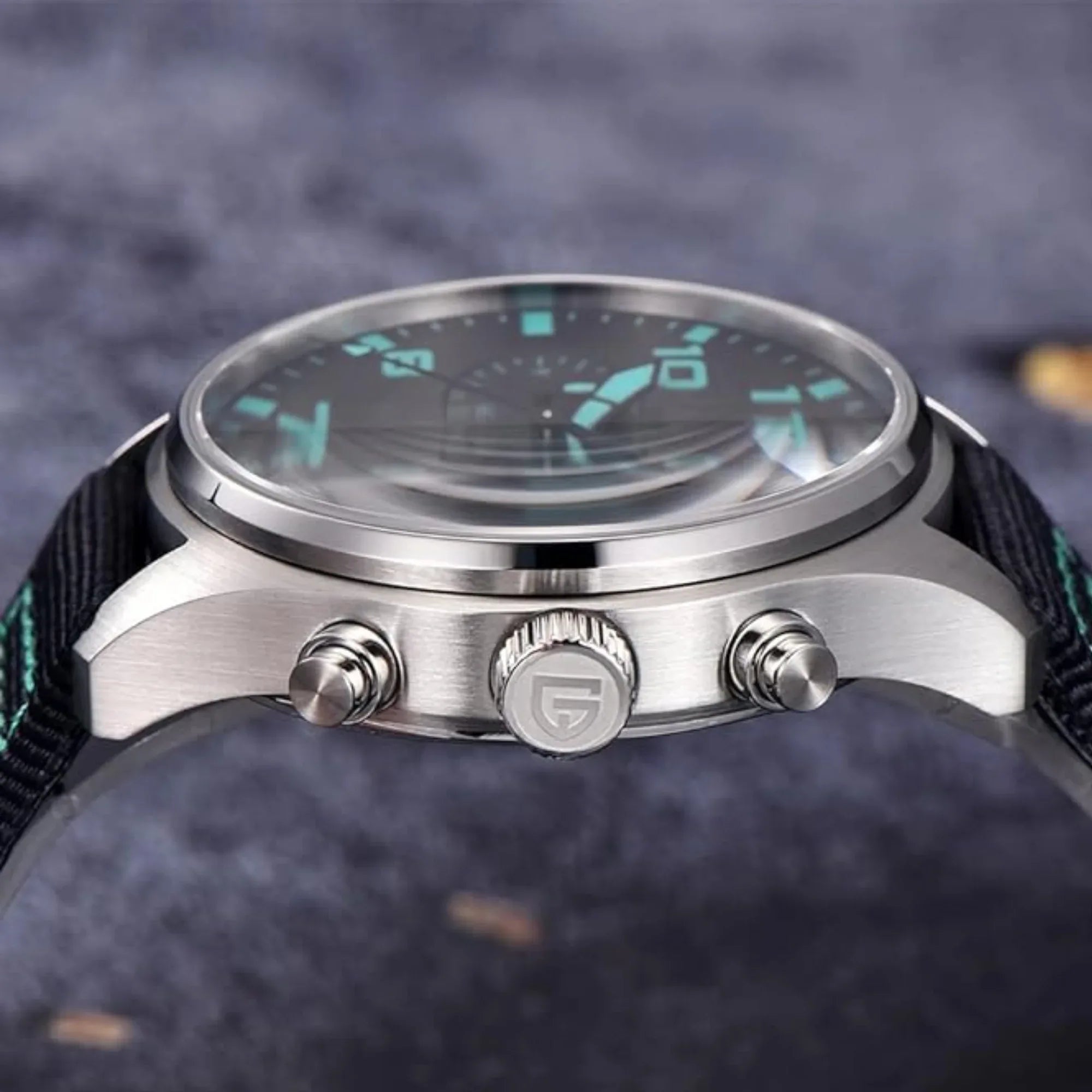 Pagani Design PD-1703 42MM Pilot Chronograph Men's with Seiko VK67 Quartz Watch with Crystal AR Coating - Black Dial With Leather Strap - DREAM WATCHES