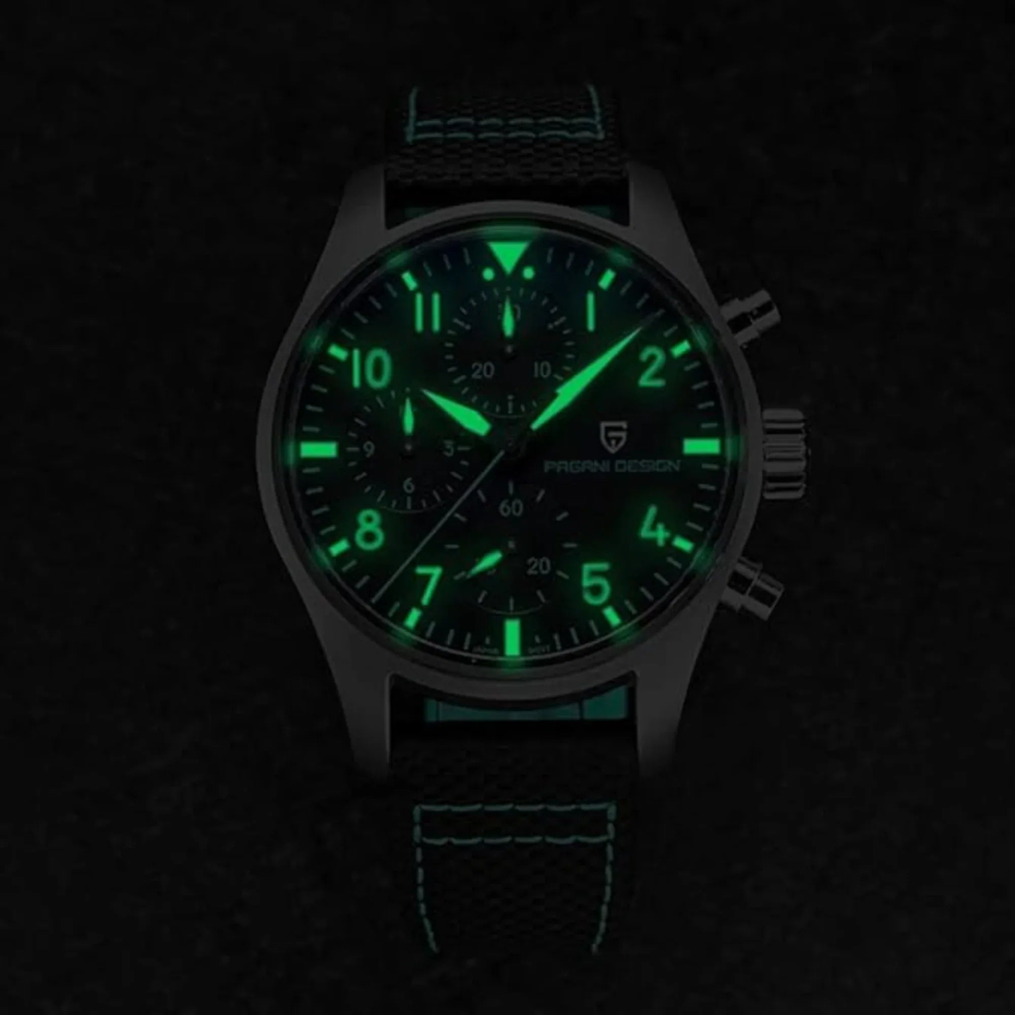 Pagani Design PD-1703 42MM Pilot Chronograph Men's with Seiko VK67 Quartz Watch with Crystal AR Coating - Blue Dial With Blue Nylon Strap - DREAM WATCHES