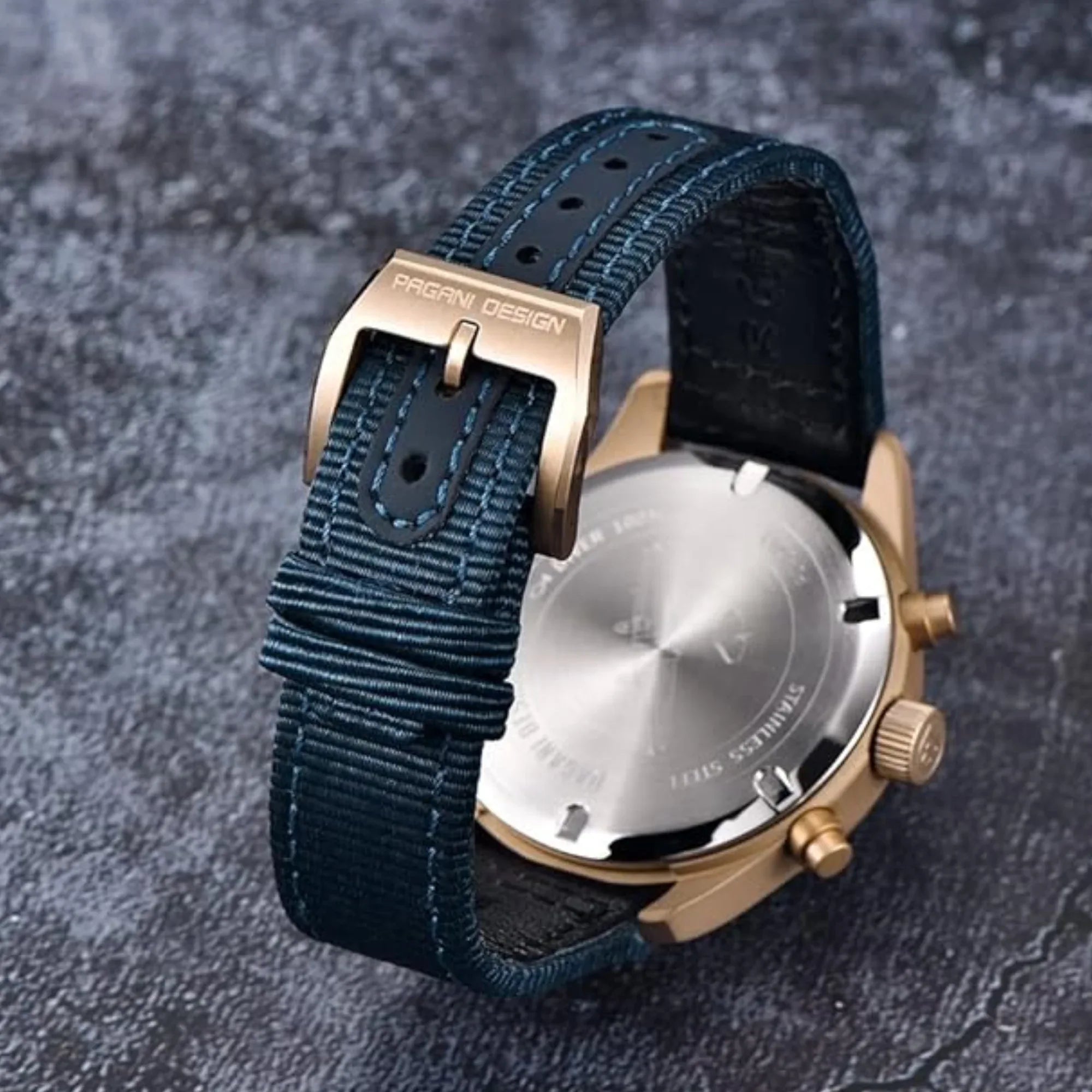 Pagani Design PD-1703 42MM Pilot Chronograph Men's with Seiko VK67 Quartz Watch with Crystal AR Coating - Blue Dial With Blue Nylon Strap - DREAM WATCHES