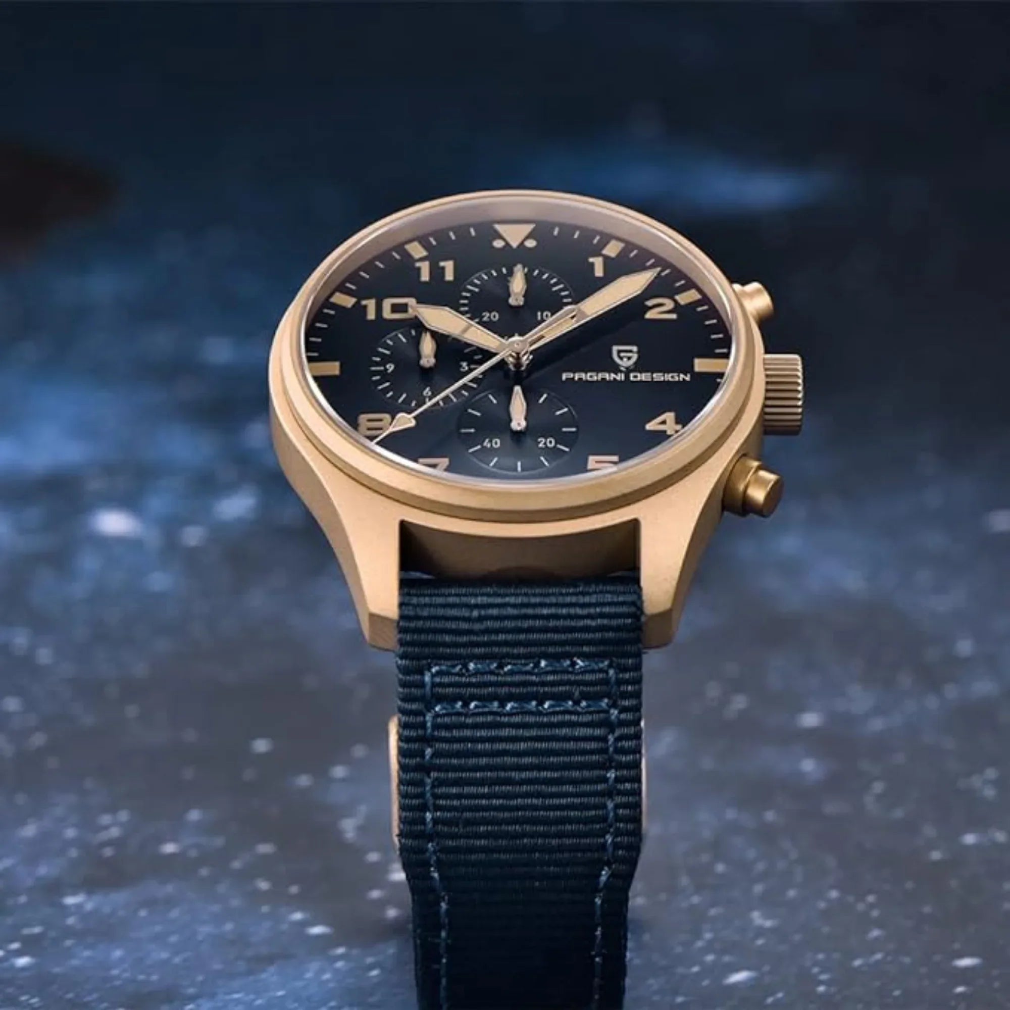 Pagani Design PD-1703 42MM Pilot Chronograph Men's with Seiko VK67 Quartz Watch with Crystal AR Coating - Blue Dial With Leather Strap - DREAM WATCHES