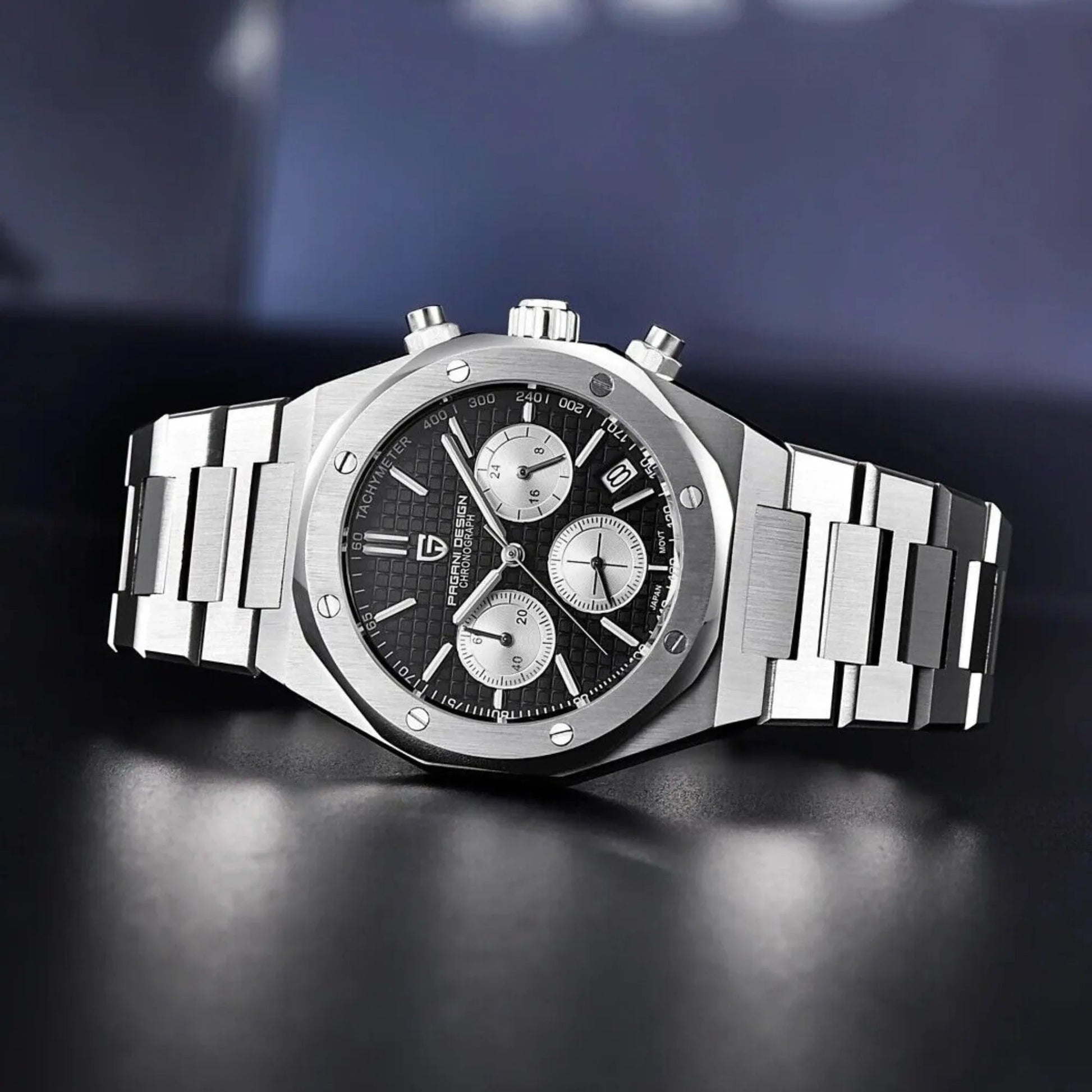 Pagani Design PD-1707 Royal Oak Men's 40mm Seiko VK63 Movement Watch 100M Waterproof Sapphire Crystal Stainless Steel Luminous Watch - Black Dial - DREAM WATCHES
