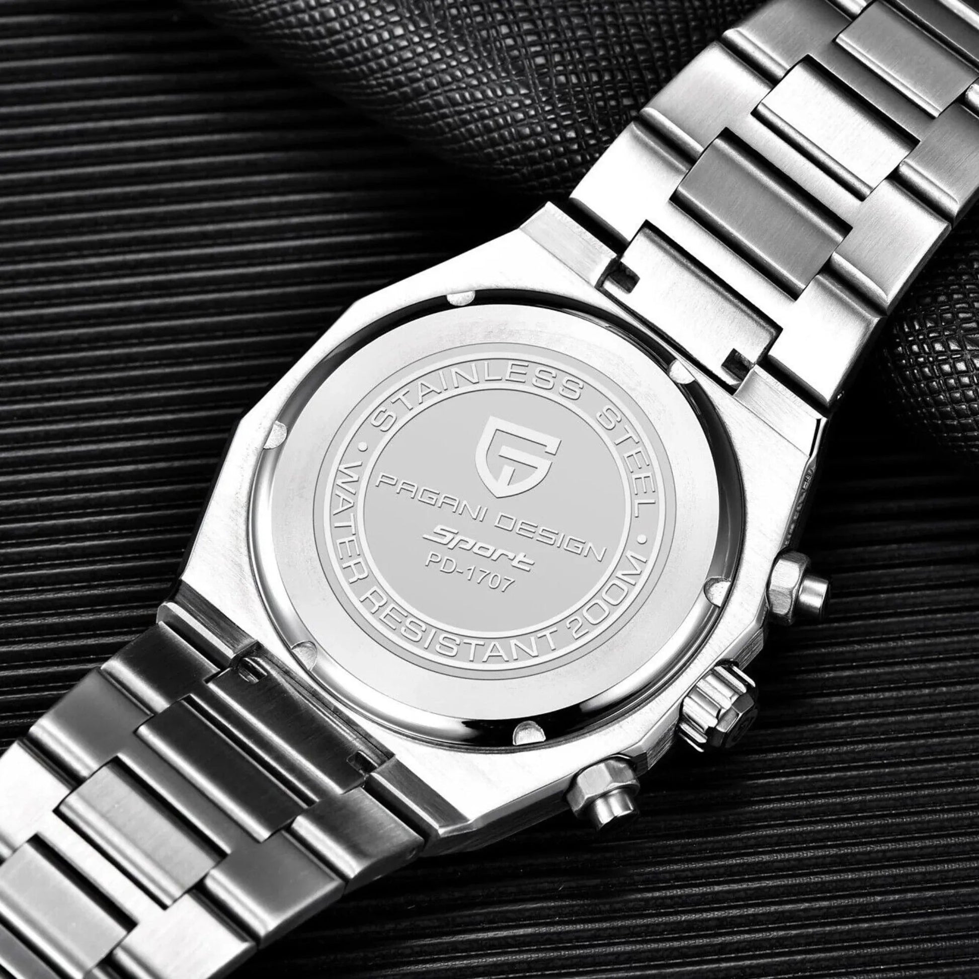 Pagani Design PD-1707 Royal Oak Men's 40mm Seiko VK63 Movement Watch 100M Waterproof Sapphire Crystal Stainless Steel Luminous Watch - Black Dial - DREAM WATCHES