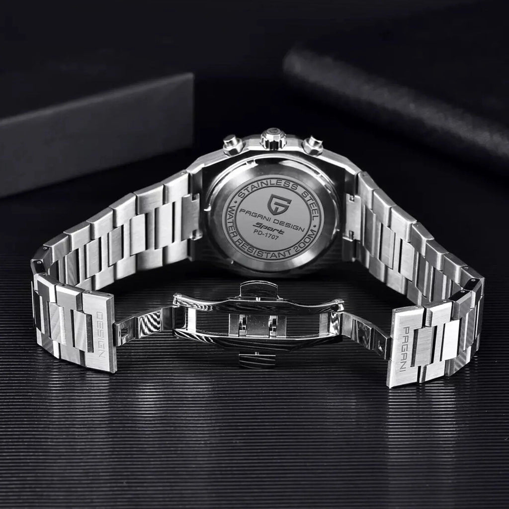 Pagani Design PD-1707 Royal Oak Men's 40mm Seiko VK63 Movement Watch 100M Waterproof Sapphire Crystal Stainless Steel Luminous Watch - Black Dial - DREAM WATCHES