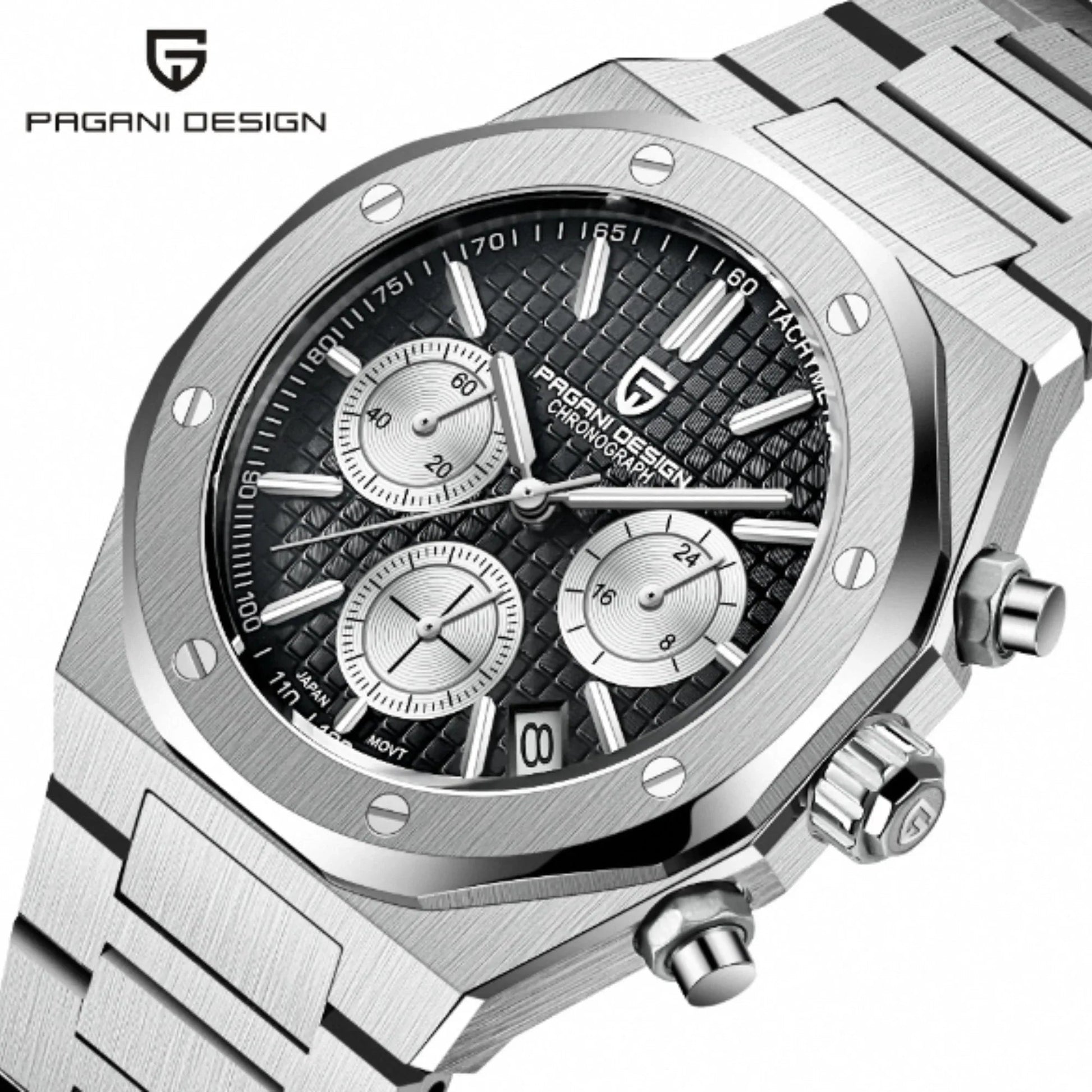 Pagani Design PD-1707 Royal Oak Men's 40mm Seiko VK63 Movement Watch 100M Waterproof Sapphire Crystal Stainless Steel Luminous Watch - Black Dial - DREAM WATCHES