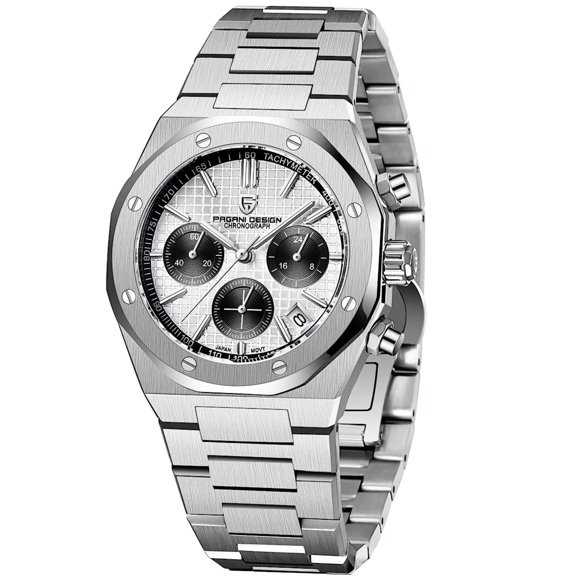 Pagani Design PD-1707 Royal Oak Men's 40mm Seiko VK63 Movement Watch 100M Waterproof Sapphire Crystal Stainless Steel Luminous Watch - White Dial - DREAM WATCHES