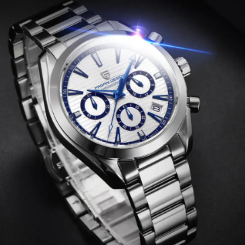 Pagani Design PD-1712 Chronograph Luxury Waterproof Stainless Steel Men's Watch 40MM Watch (Movement Japanese VK63) White Dial - DREAM WATCHES