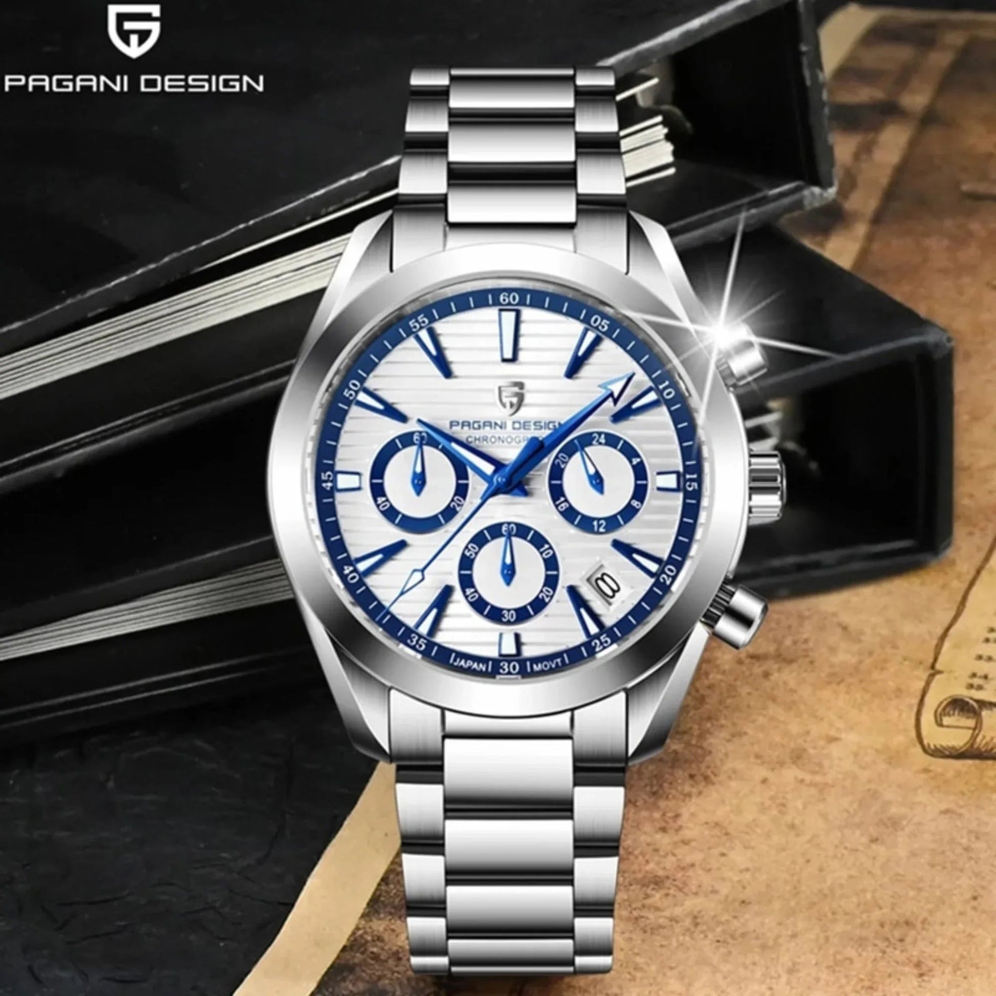 Pagani Design PD-1712 Chronograph Luxury Waterproof Stainless Steel Men's Watch 40MM Watch (Movement Japanese VK63) White Dial - DREAM WATCHES