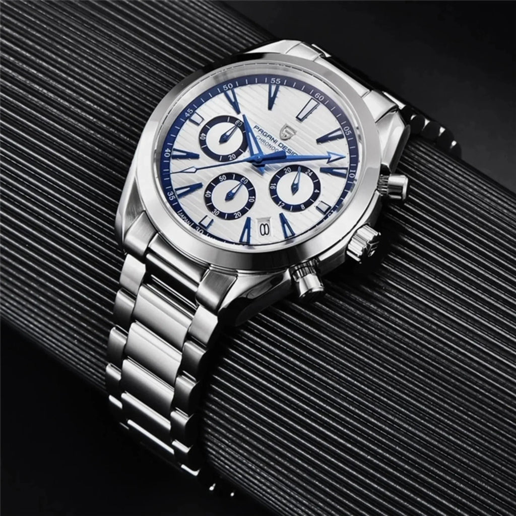 Pagani Design PD-1712 Chronograph Luxury Waterproof Stainless Steel Men's Watch 40MM Watch (Movement Japanese VK63) White Dial - DREAM WATCHES